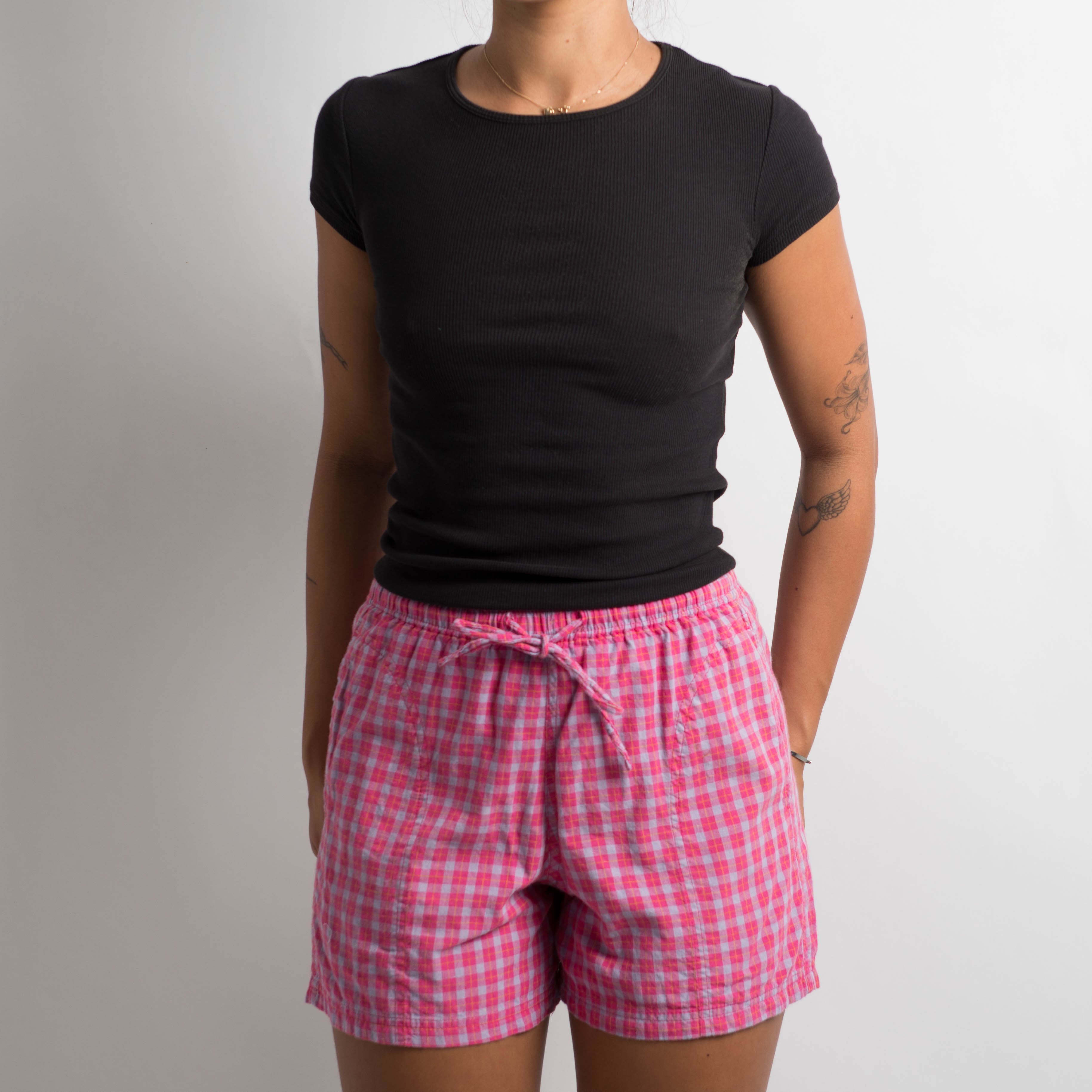 PINK PLAID COTTON SHORTS