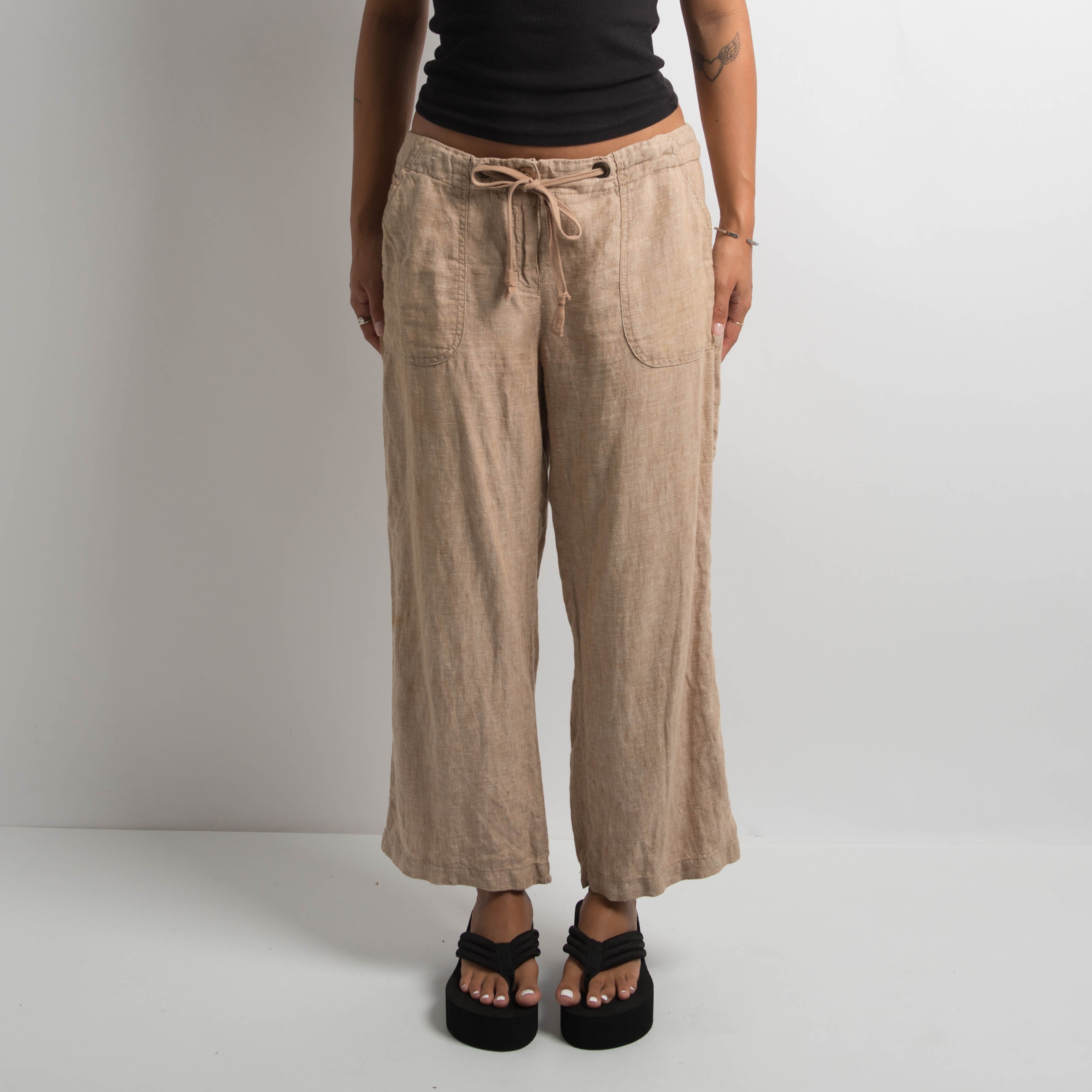 TAN LINEN DRAWSTRING PANTS
