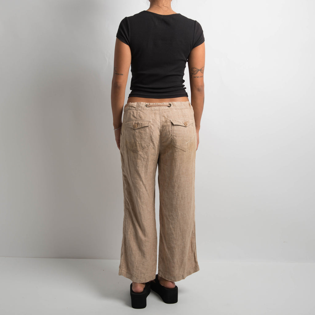 TAN LINEN DRAWSTRING PANTS