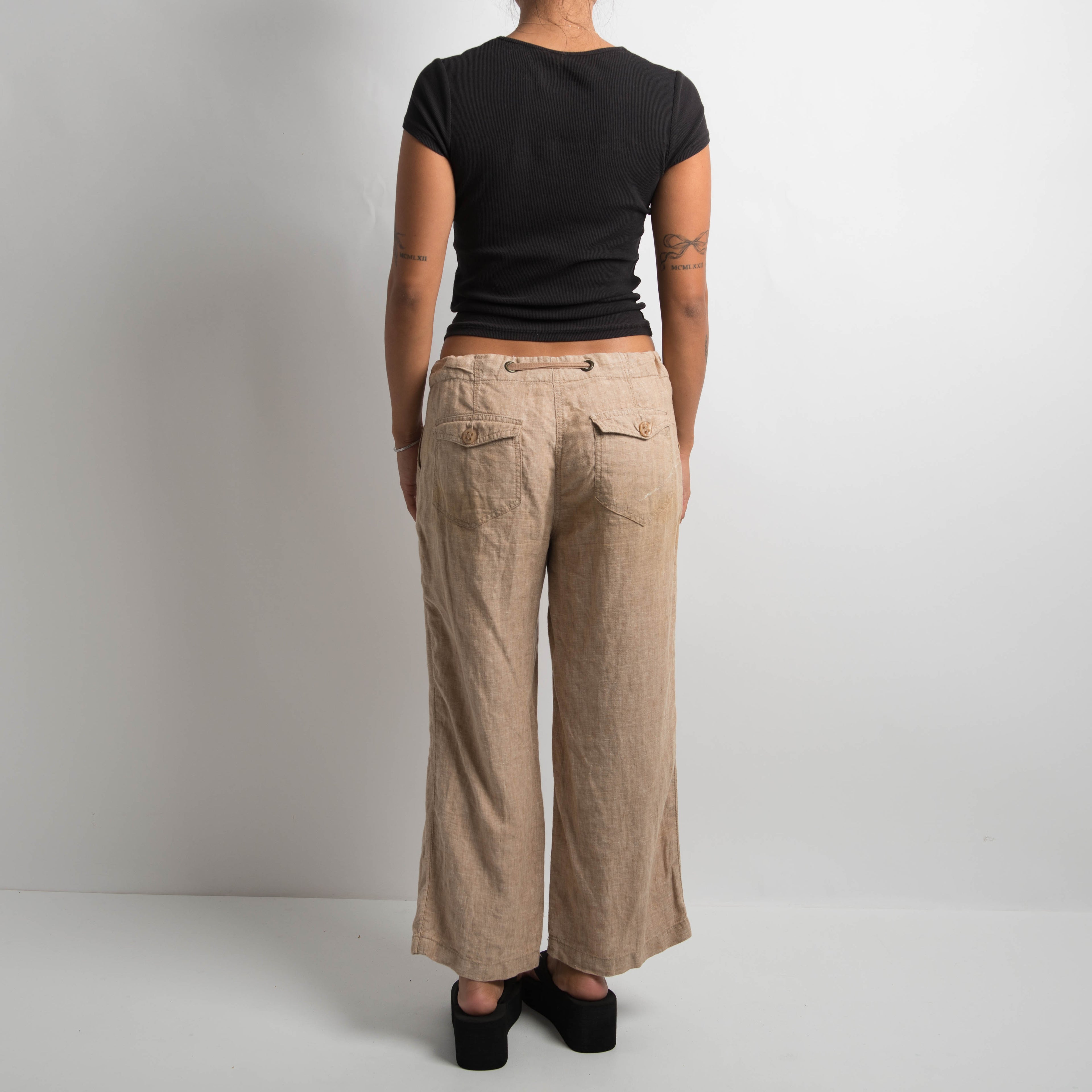 TAN LINEN DRAWSTRING PANTS