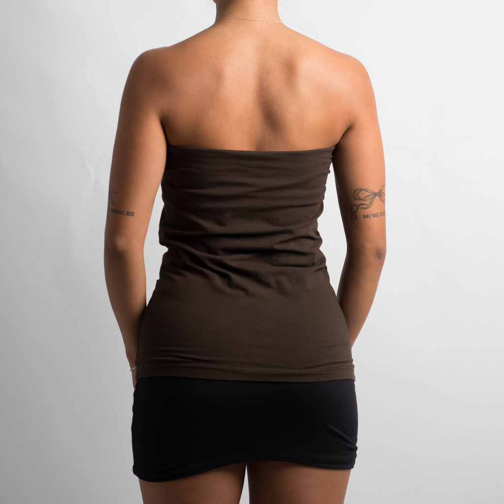 BROWN BEADED STRAPLESS TOP