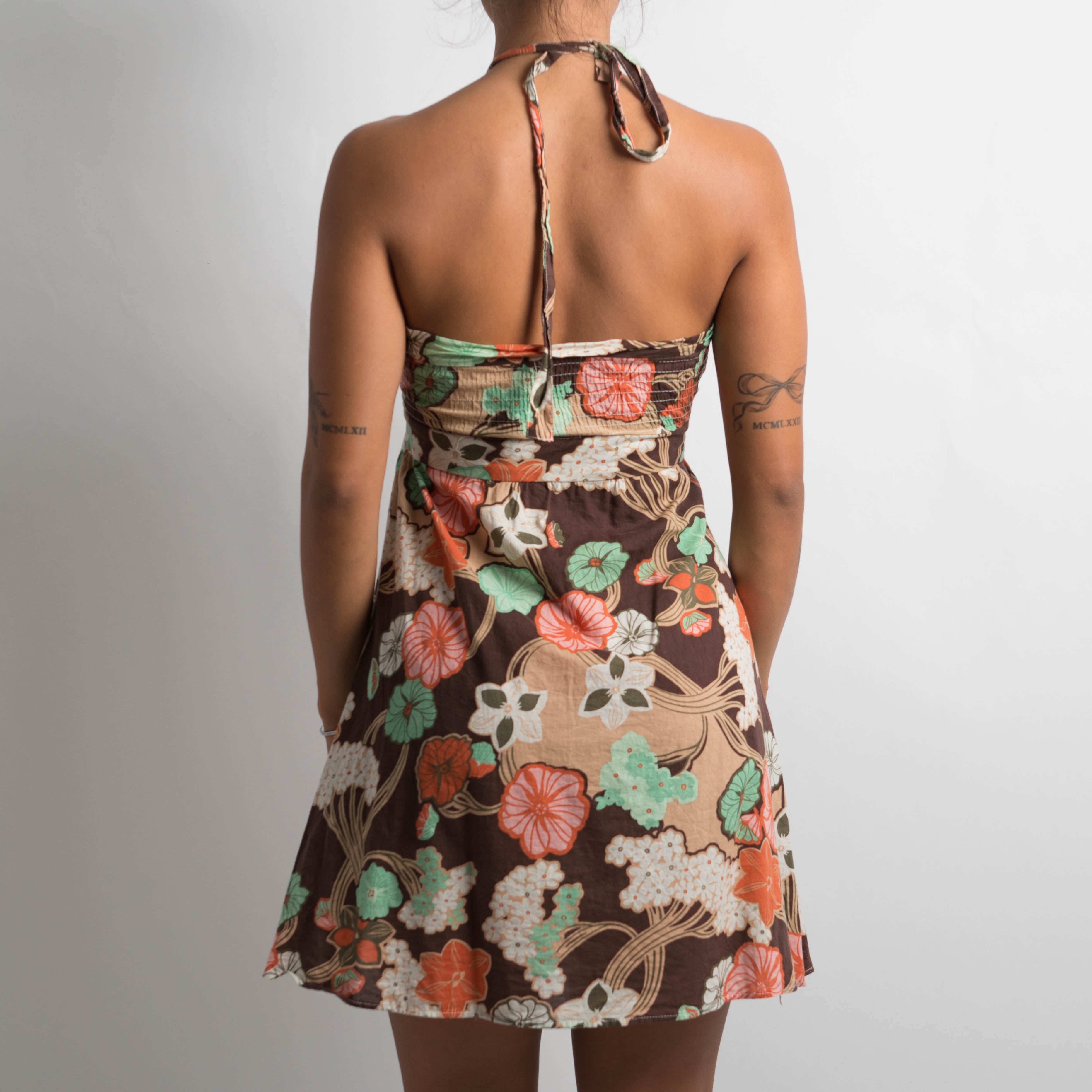 BROWN PATTERNED MINI DRESS