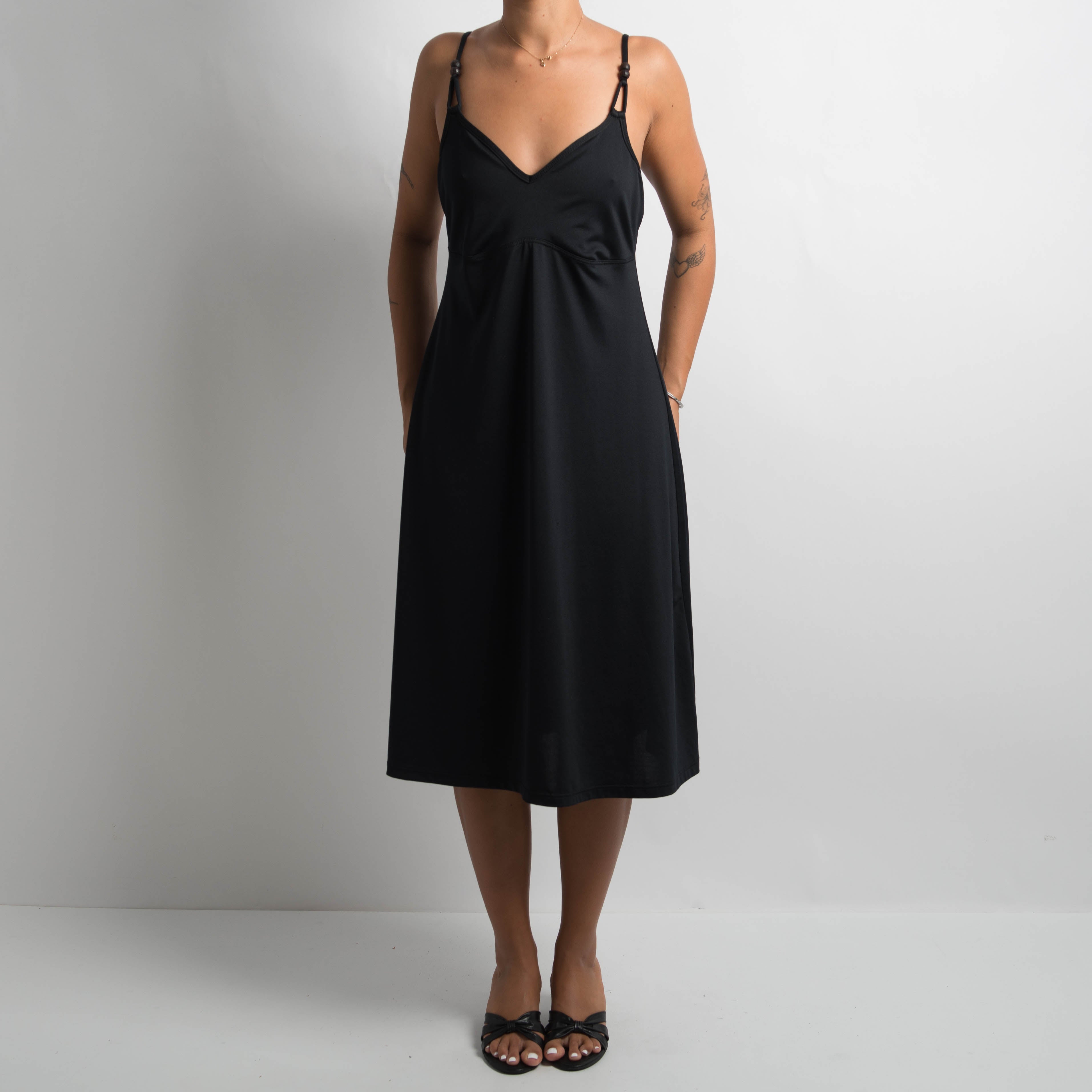 BLACK STRETCH MIDI DRESS