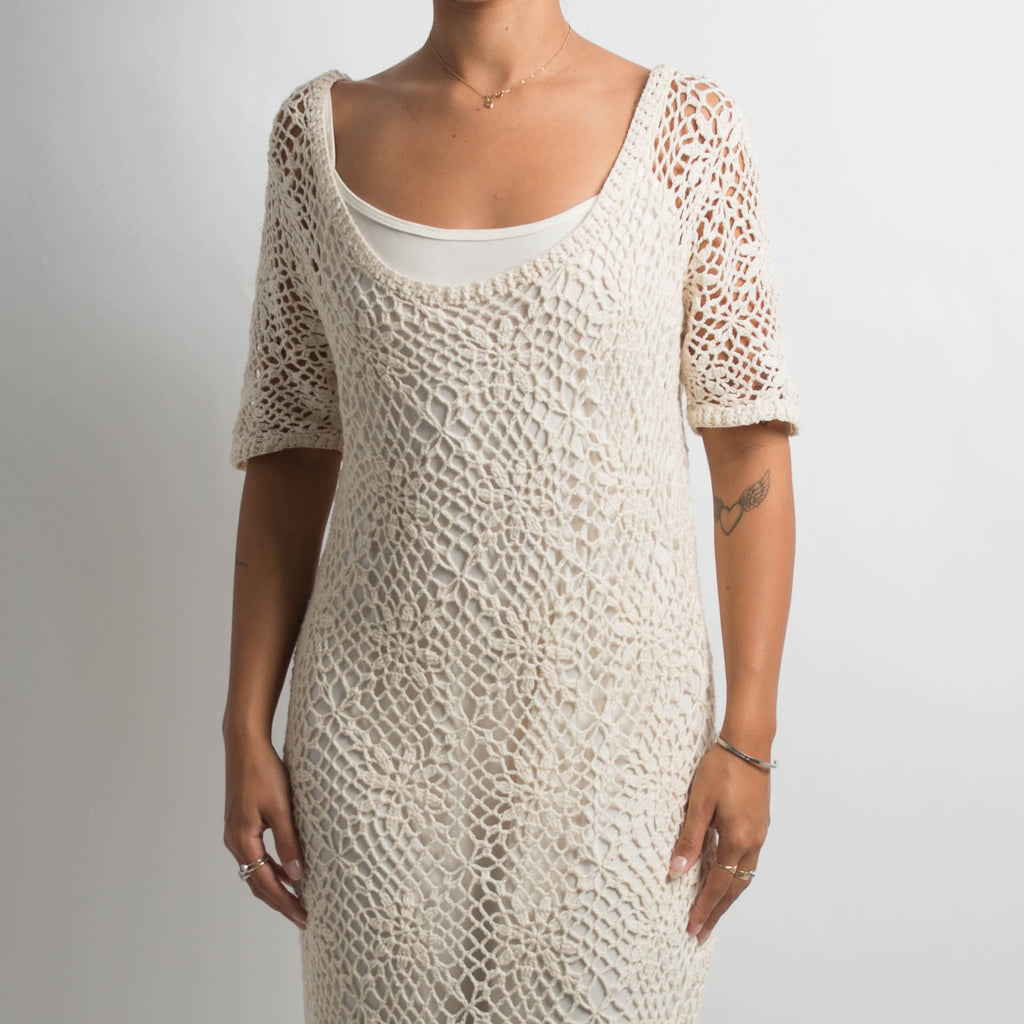 CREAM CROCHET MIDI DRESS