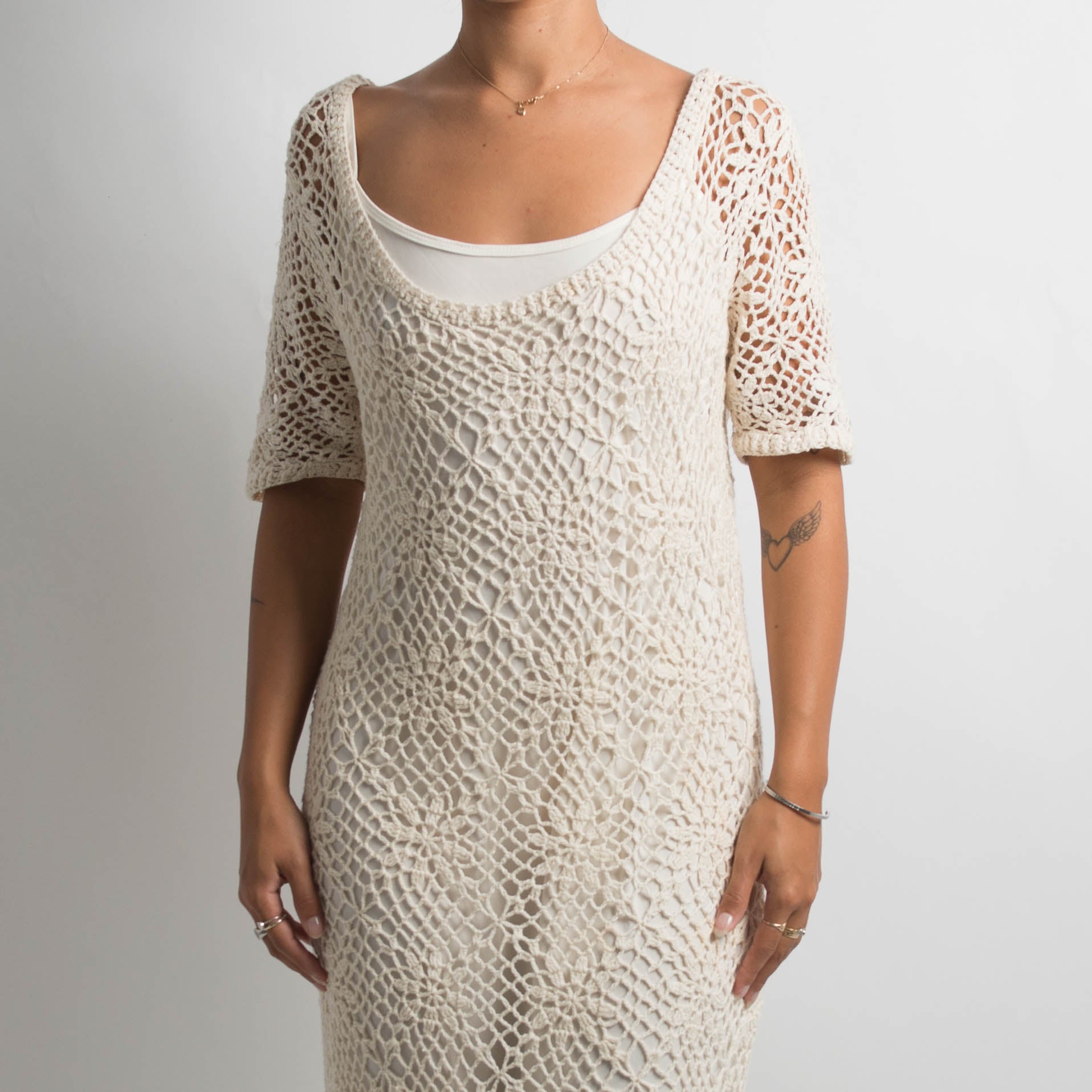 CREAM CROCHET MIDI DRESS
