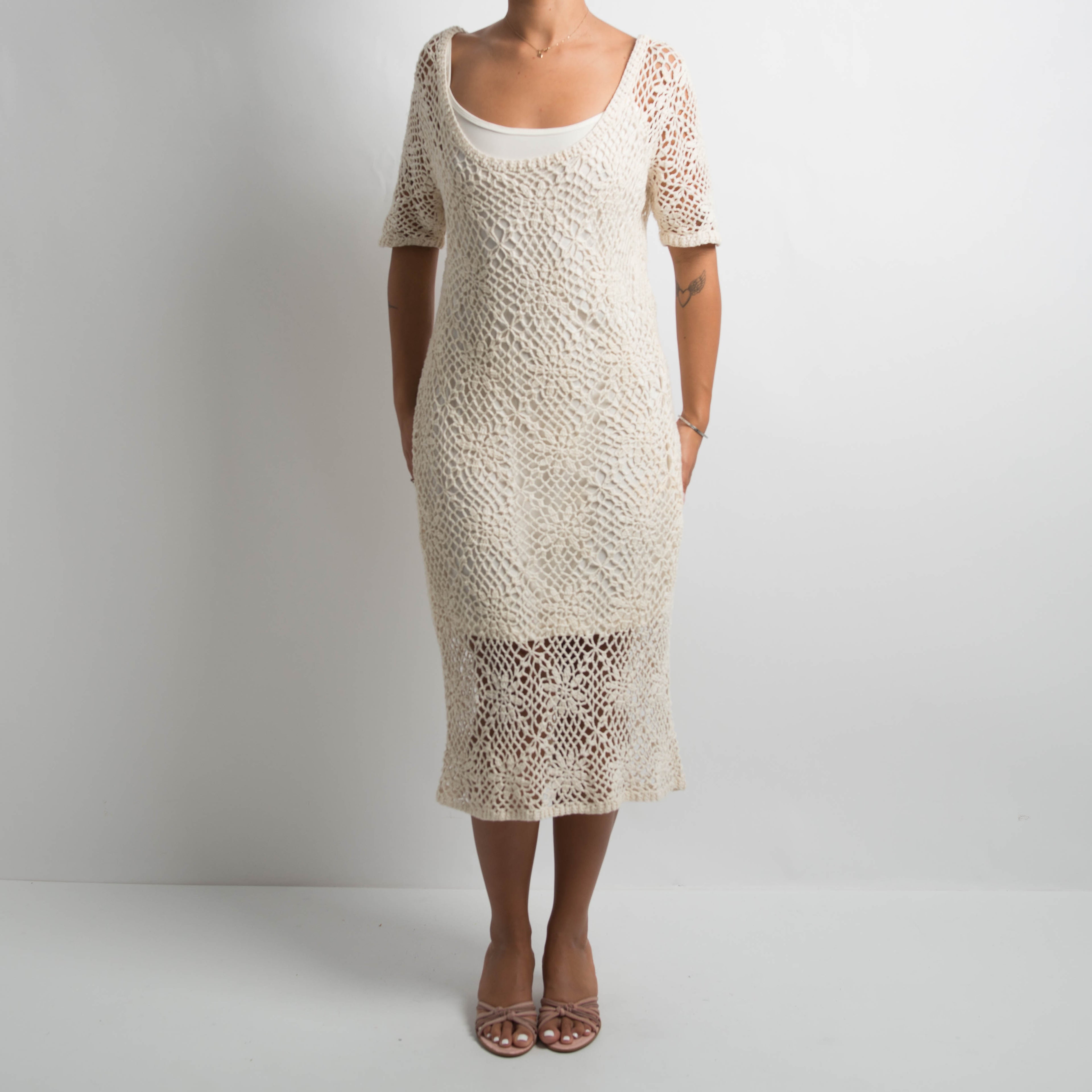CREAM CROCHET MIDI DRESS