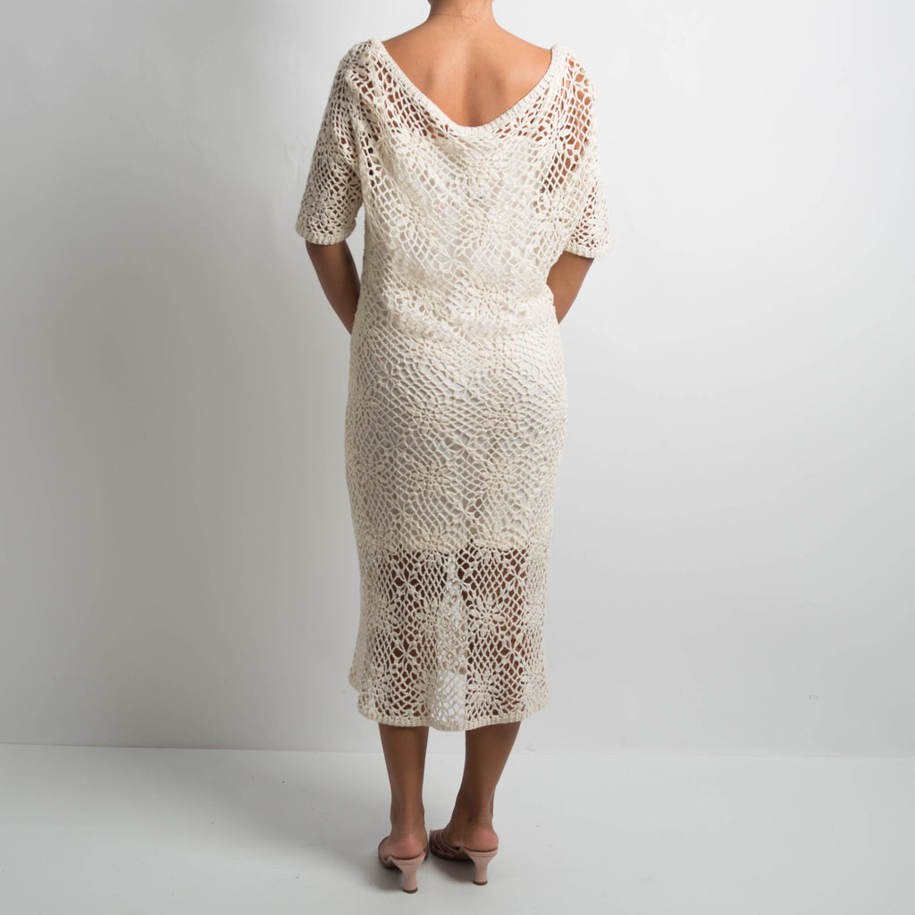 CREAM CROCHET MIDI DRESS