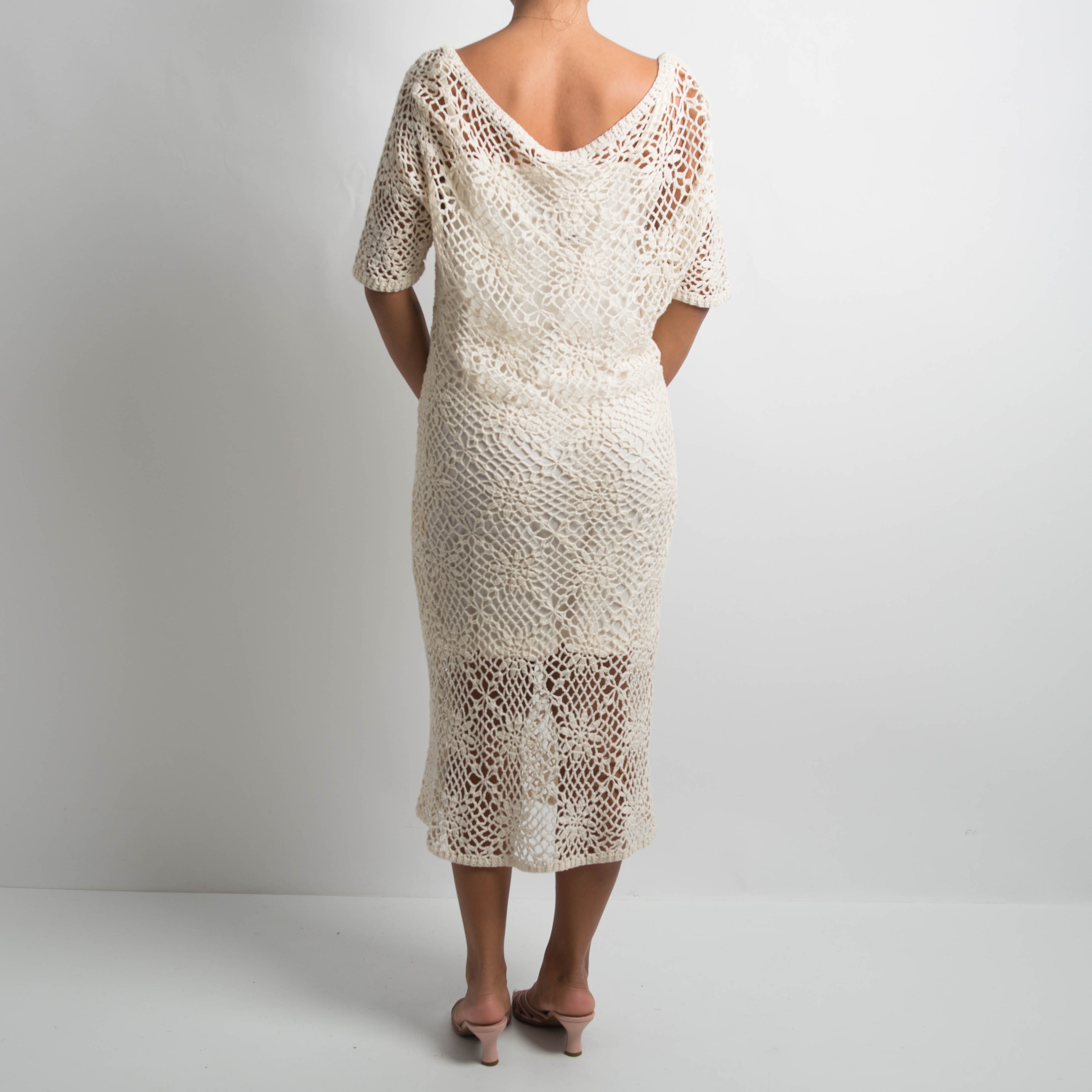CREAM CROCHET MIDI DRESS