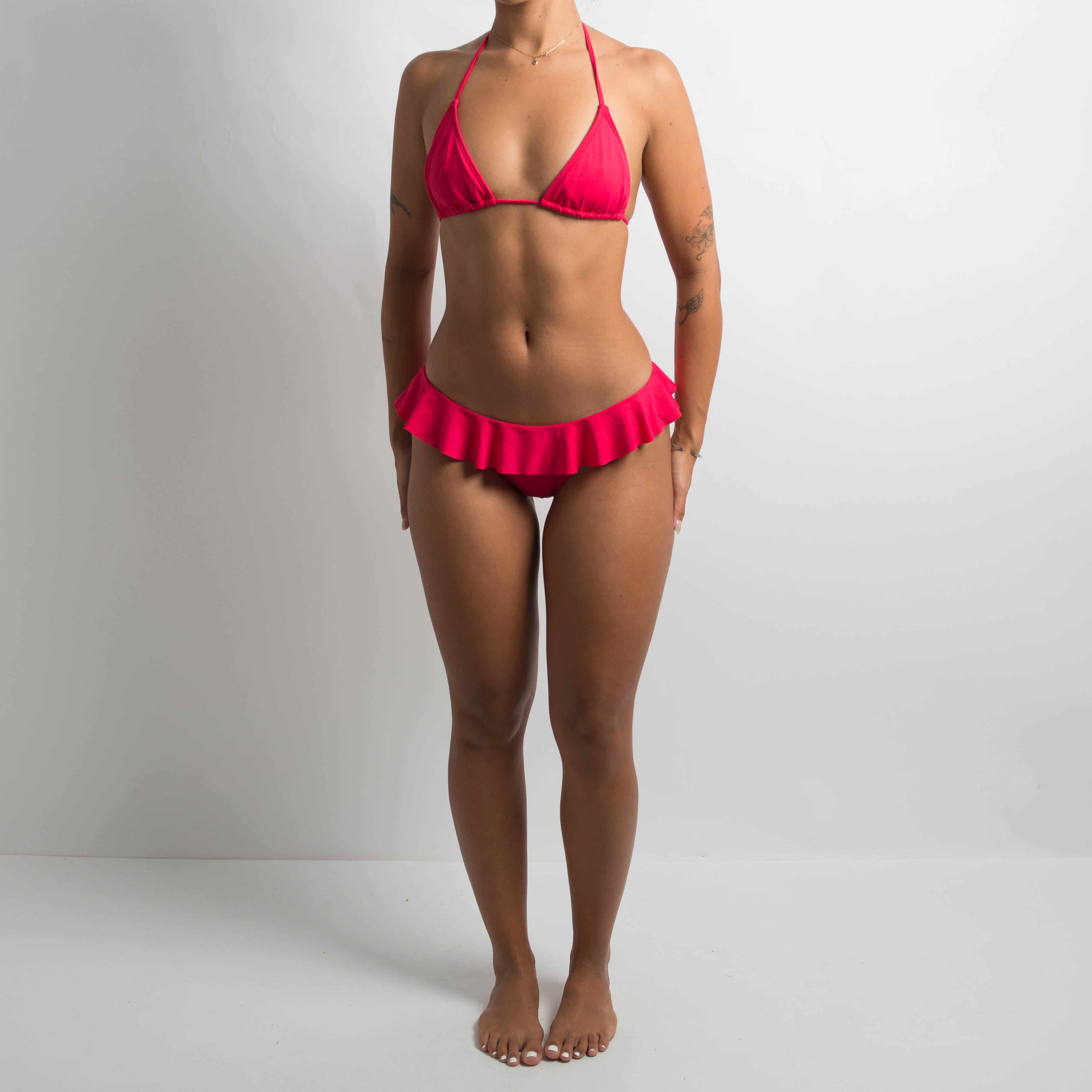 RASPBERRY RUFFLE BIKINI BOTTOM