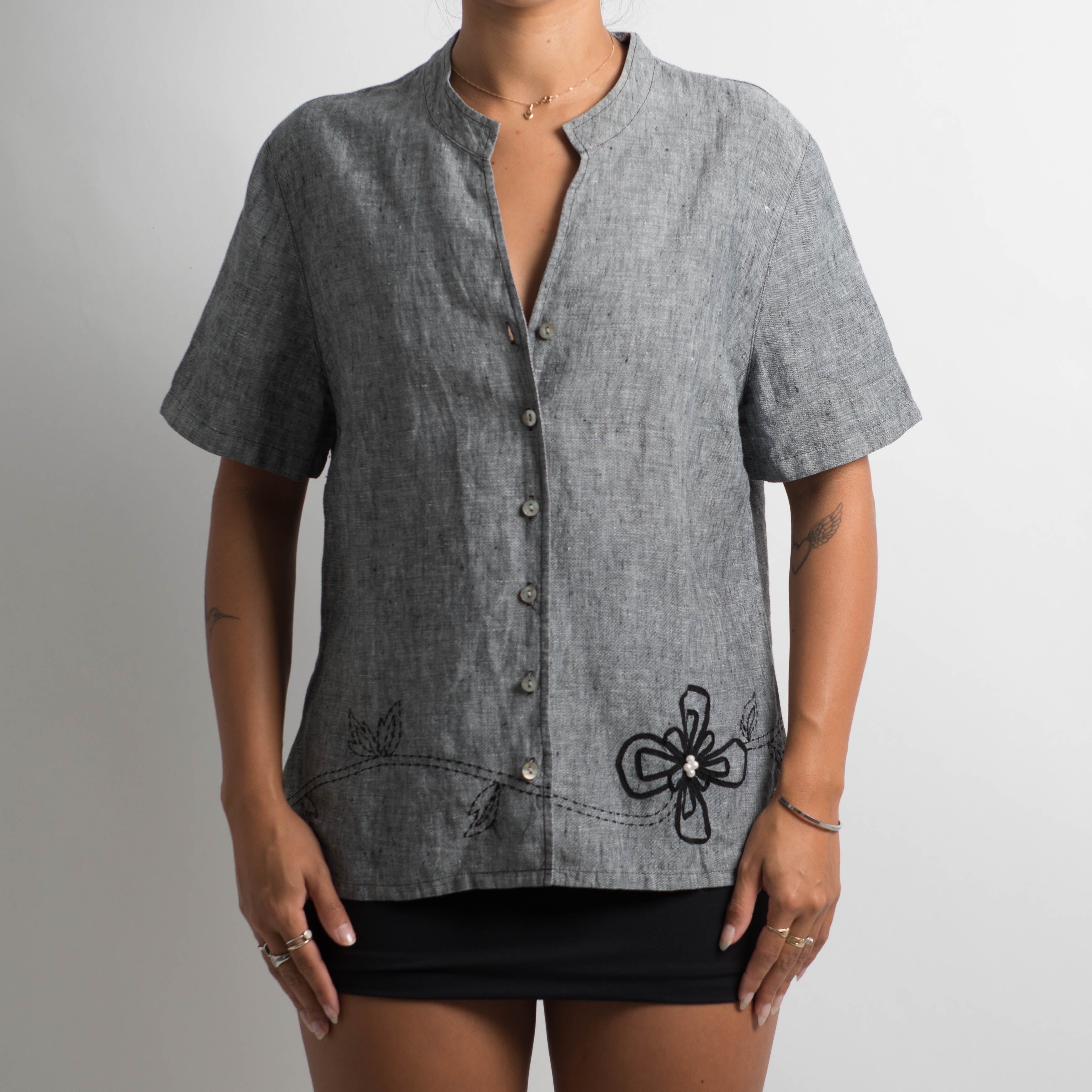 GREY LINEN BLOUSE
