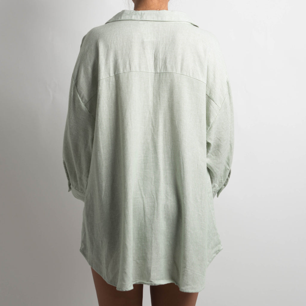 GREEN STRIPE LINEN SHIRT