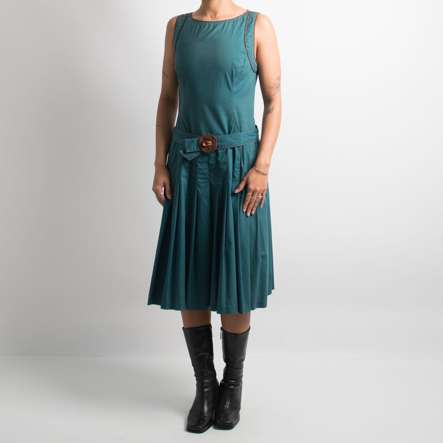 TURQOUISE PLEATED DRESS