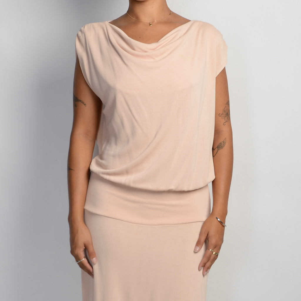 PEACH BACKLESS MIDI DRESS