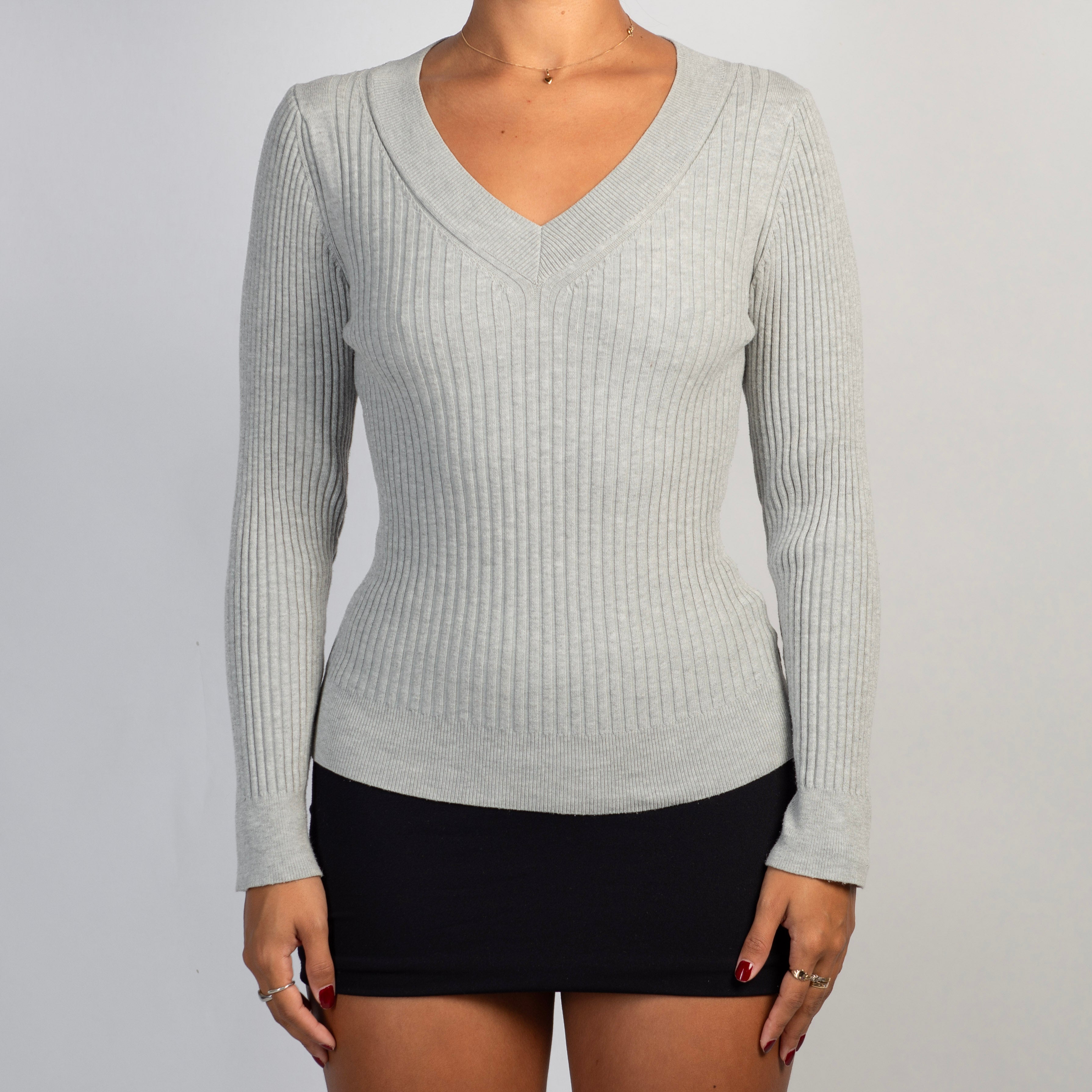 GREY RIB LONG SLEEVE TOP