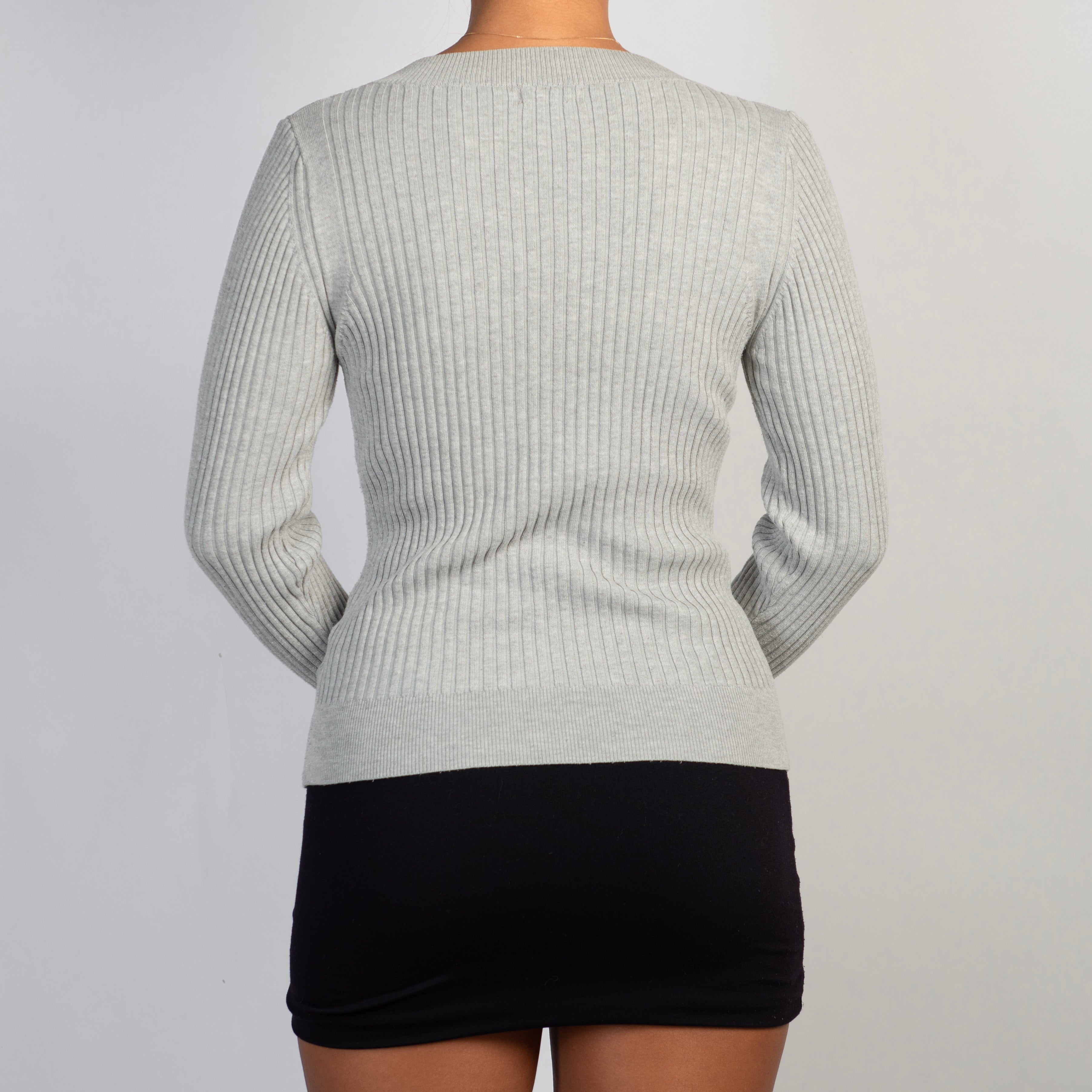 GREY RIB LONG SLEEVE TOP