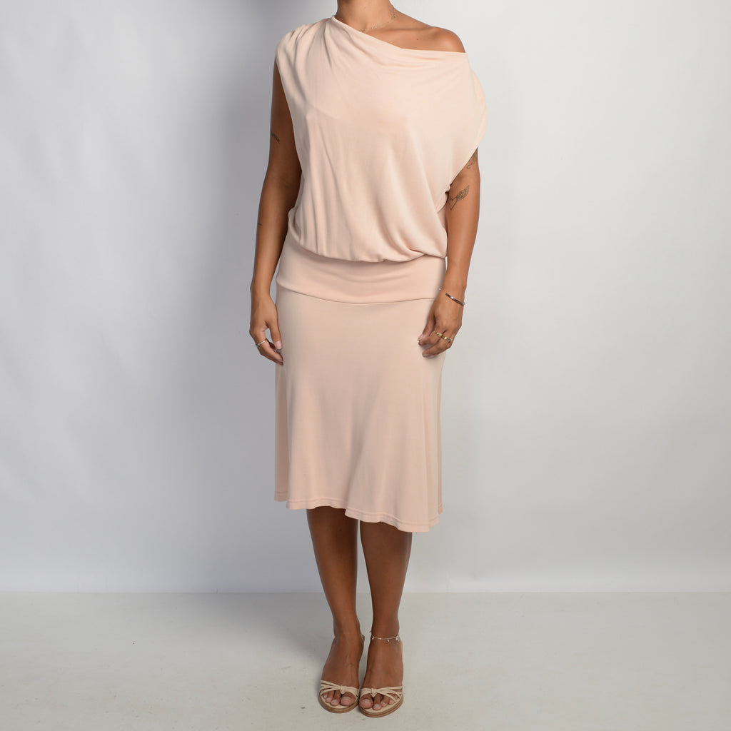 PEACH BACKLESS MIDI DRESS