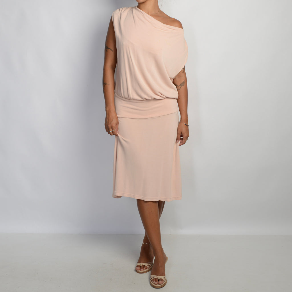 PEACH BACKLESS MIDI DRESS