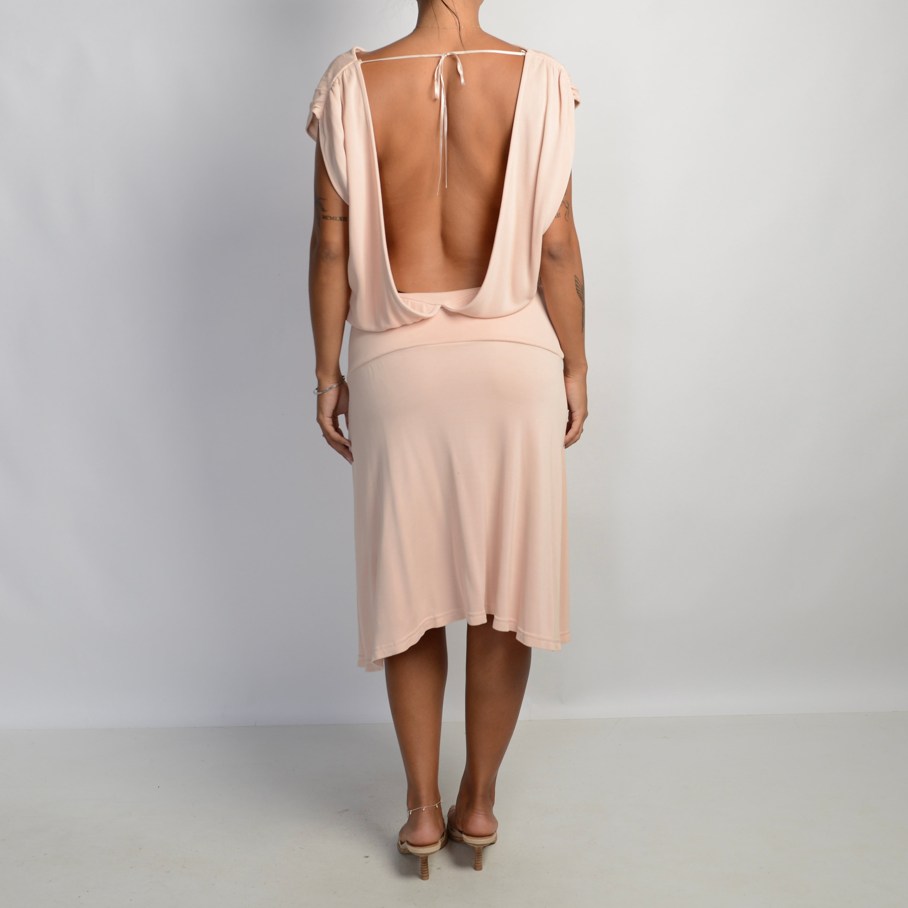 PEACH BACKLESS MIDI DRESS