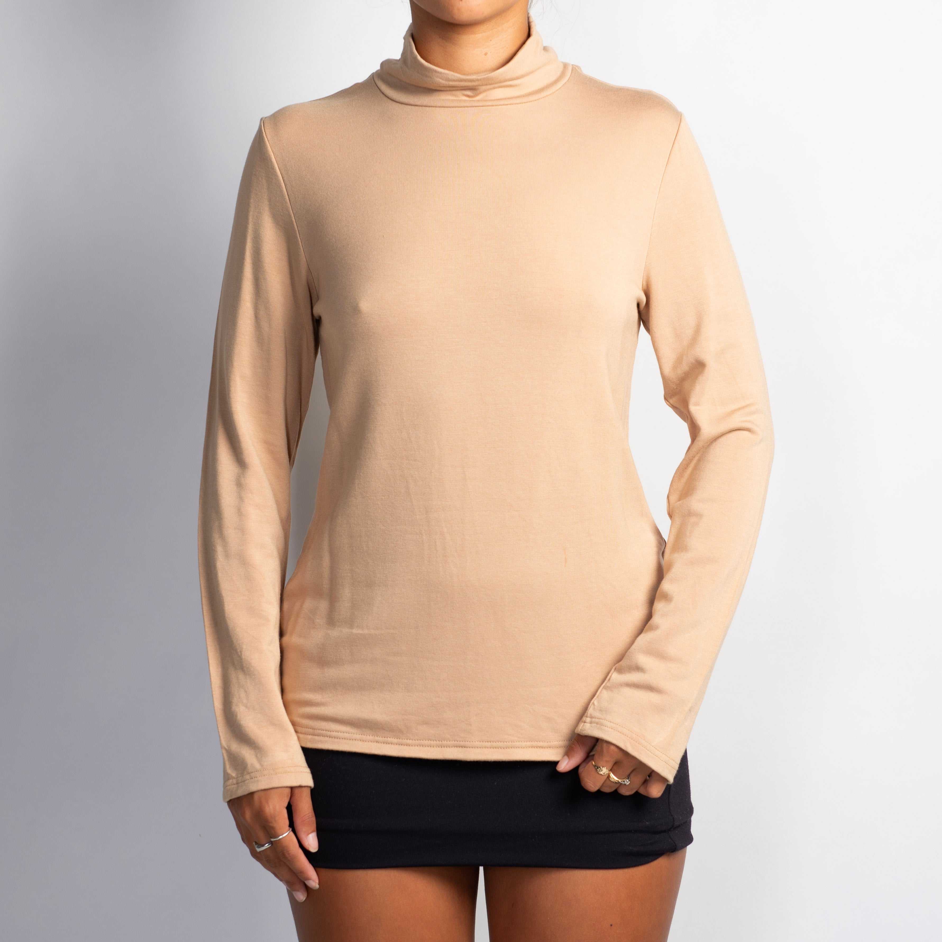TAN MOCKNECK TOP
