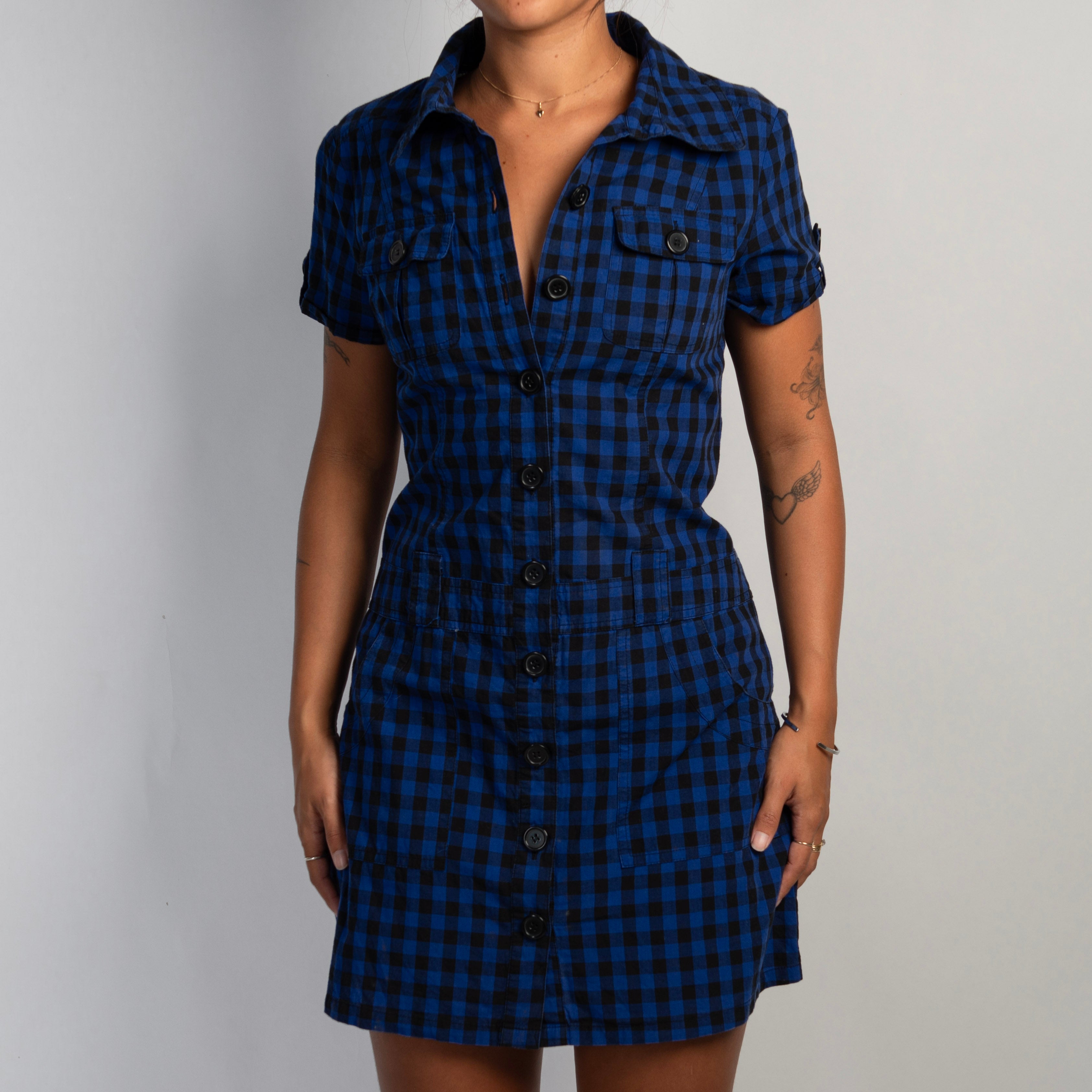 CHECK BUTTON FRONT DRESS