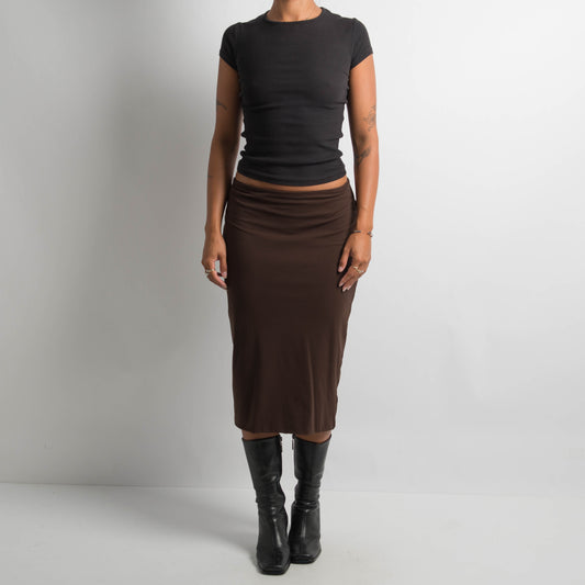 BROWN STRETCH MIDI SKIRT