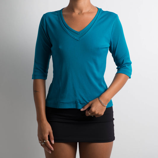 TEAL 3/4 SLEEVE MESH TOP