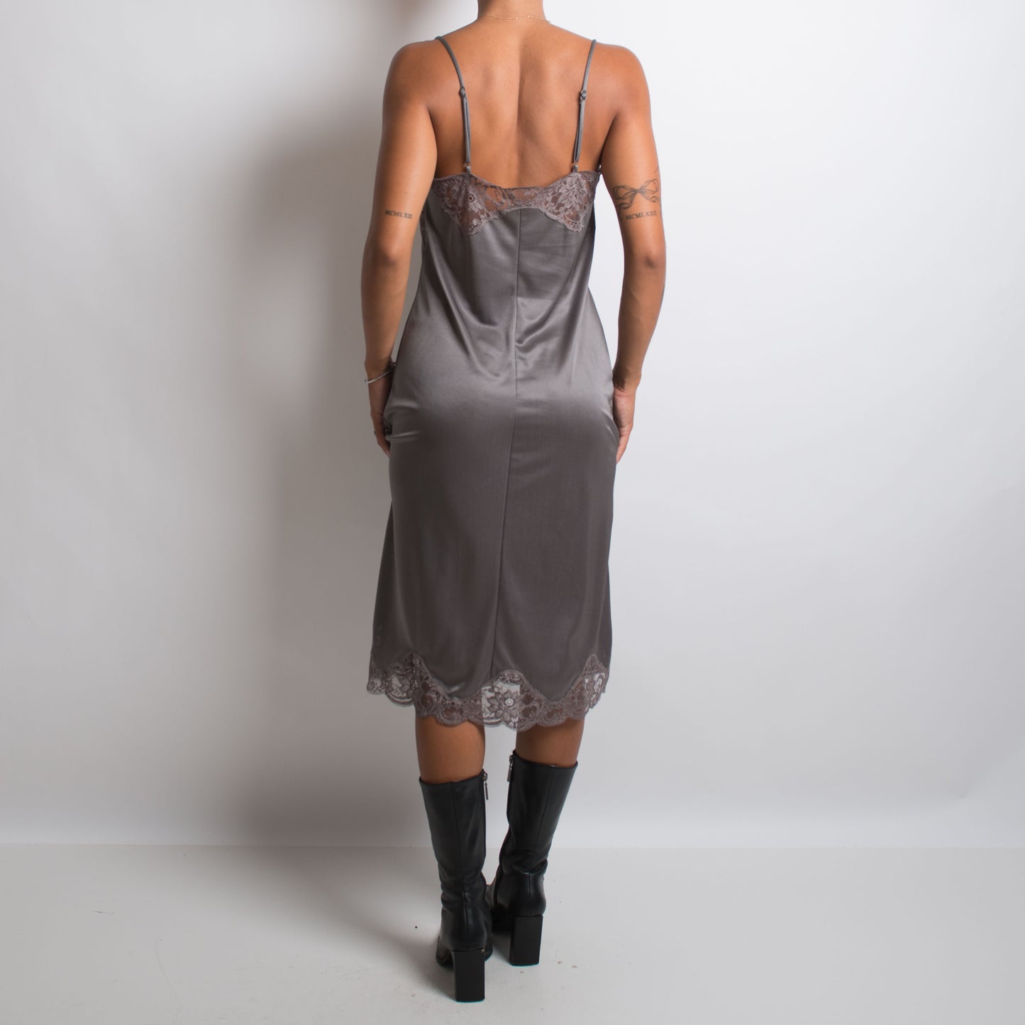 GREY SLIP MIDI DRESS