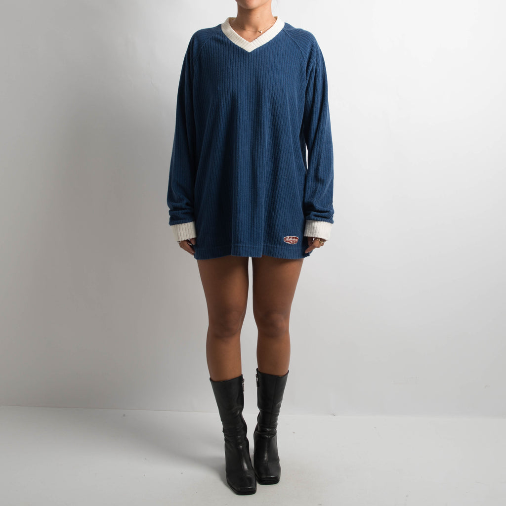 BLUE RIBBED LONG SLEEVE TOP