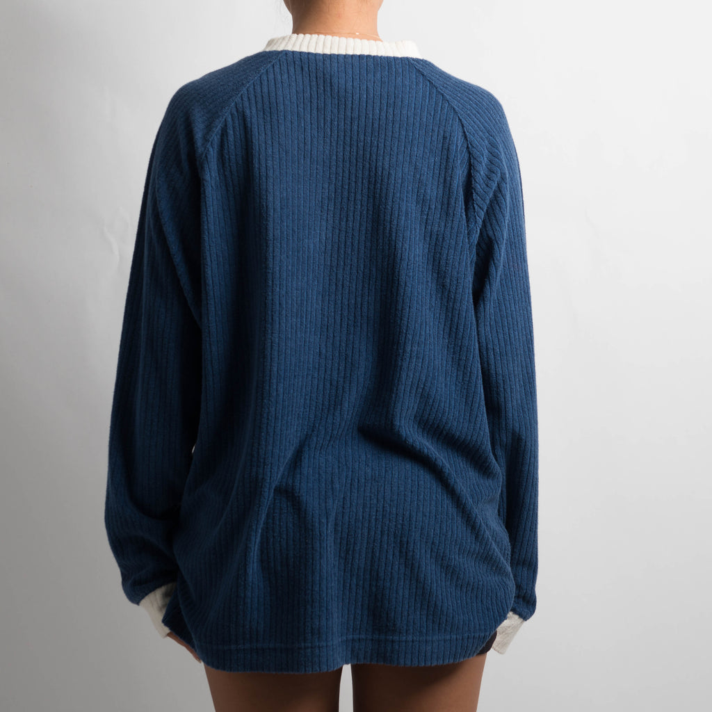 BLUE RIBBED LONG SLEEVE TOP