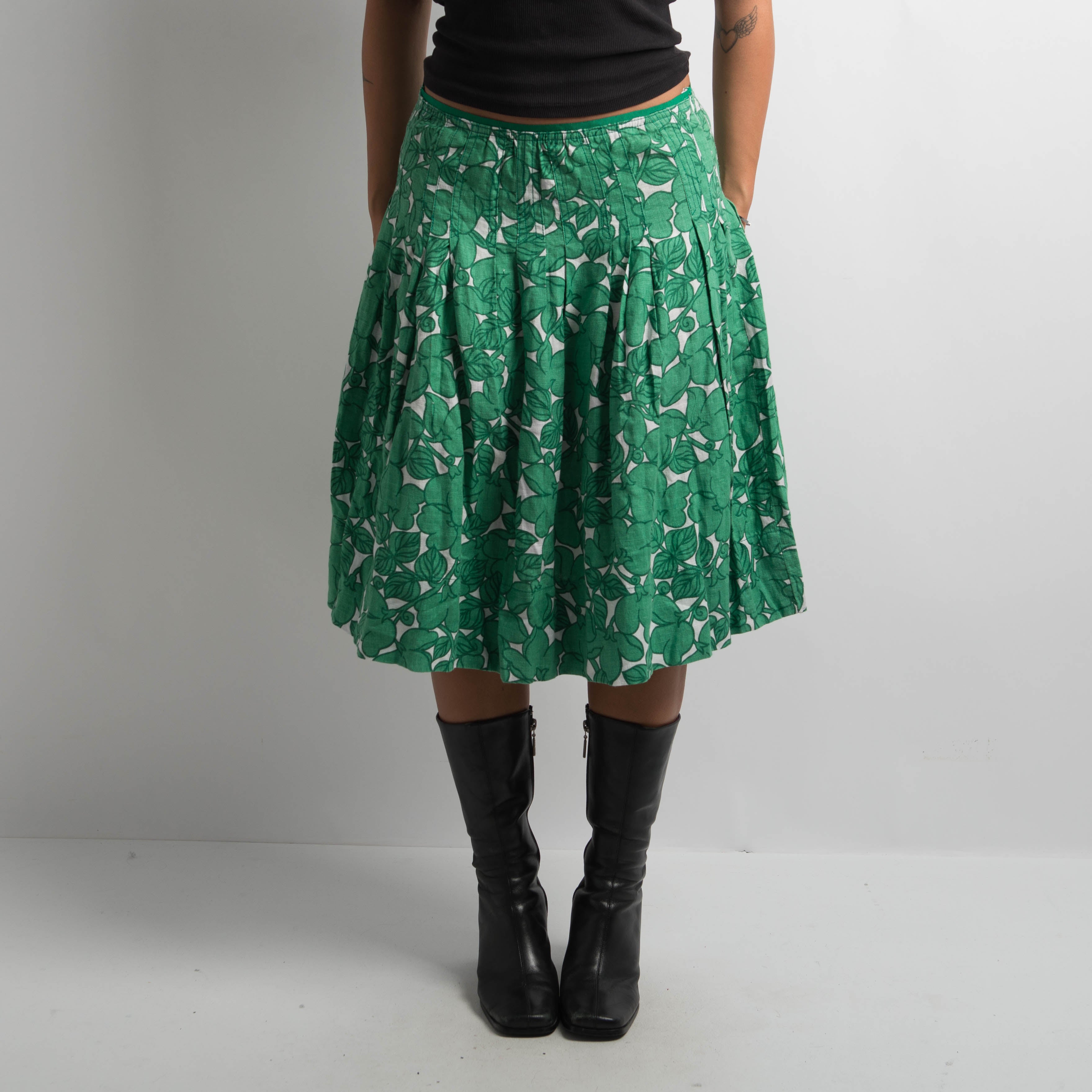 GREEN FLORAL MIDI SKIRT