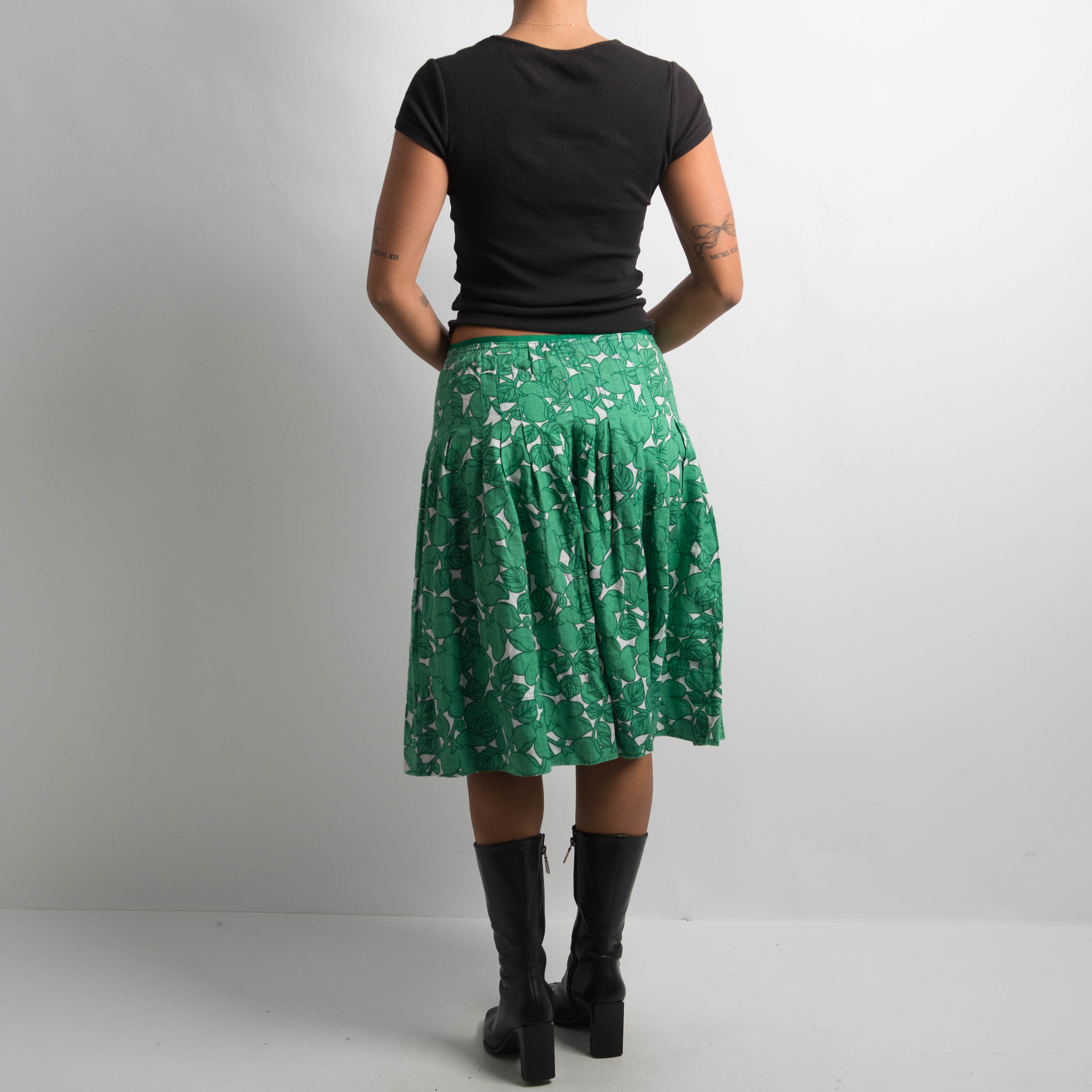 GREEN FLORAL MIDI SKIRT
