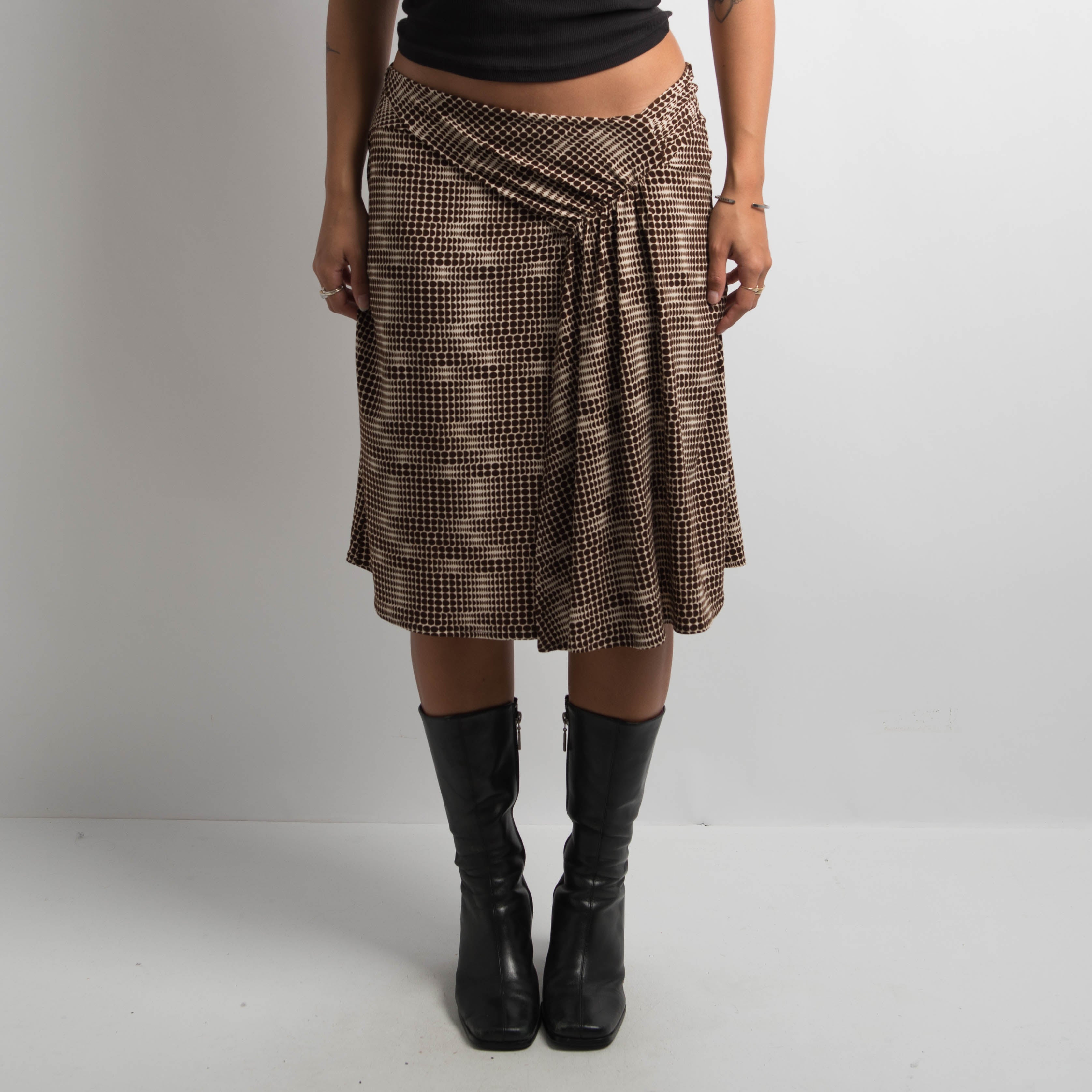 BROWN PATTERN MIDI SKIRT