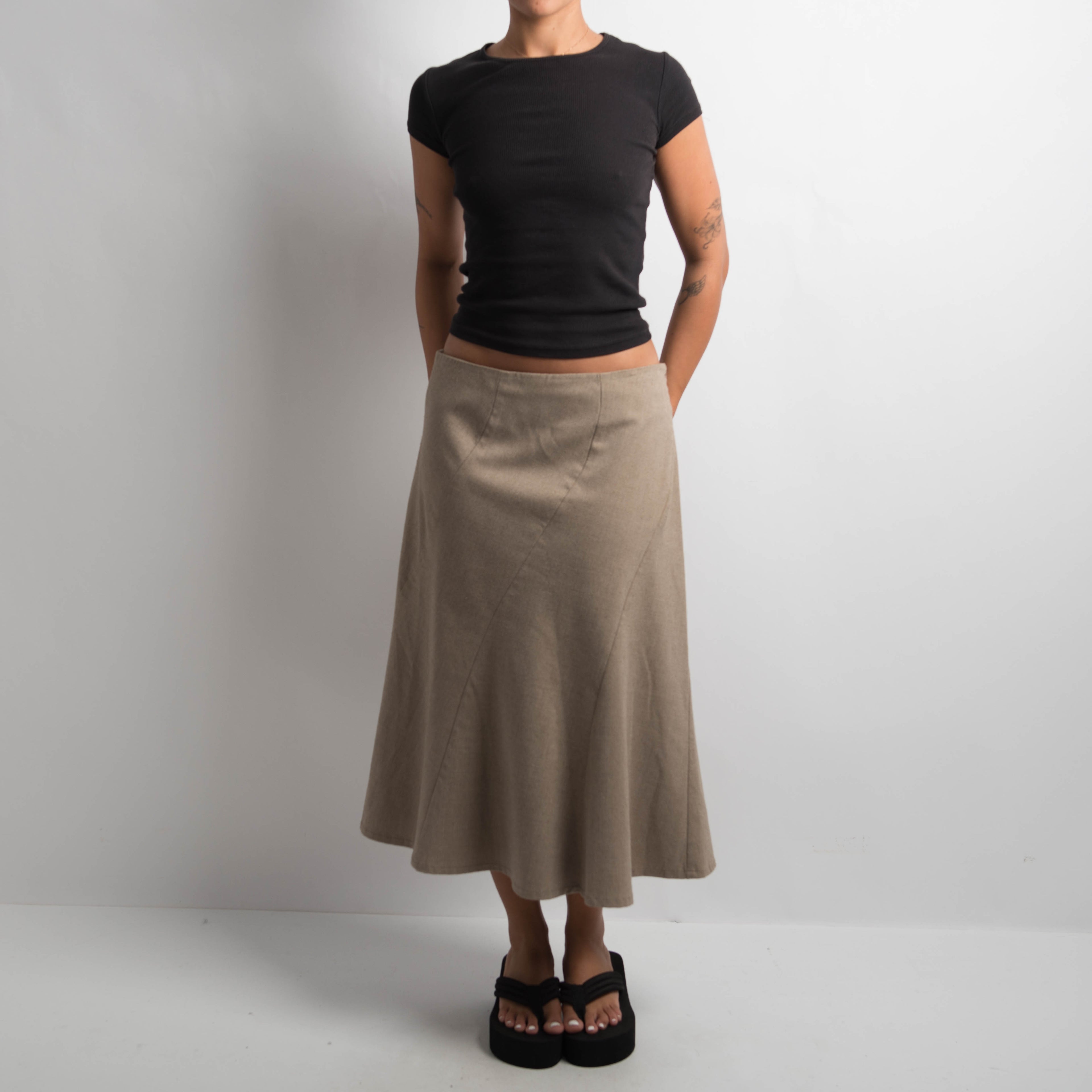 BEIGE A LINE MIDI SKIRT