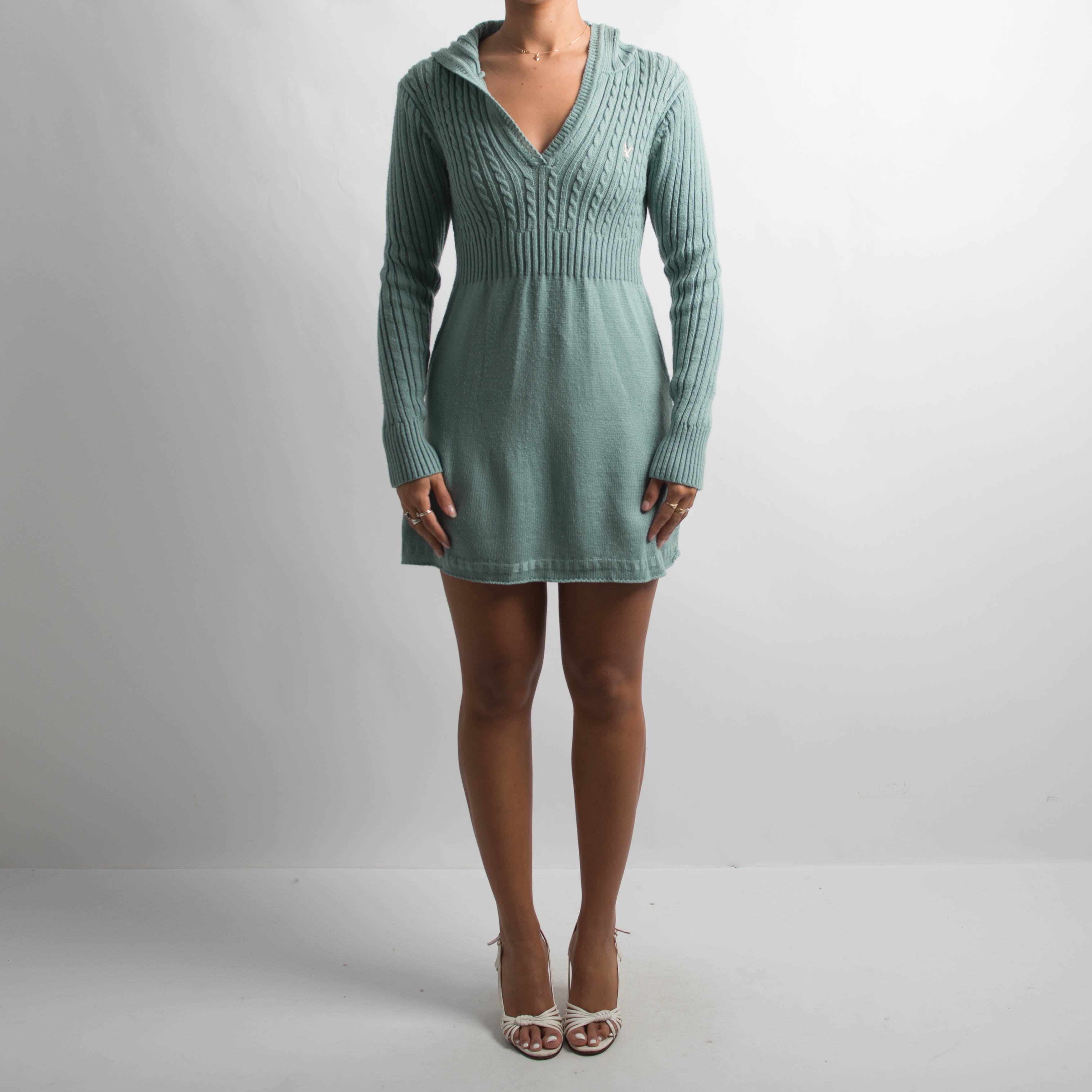AQUA KNIT BABYDOLL DRESS