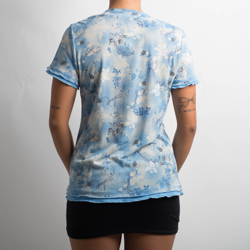 BLUE MESH PATTERN TOP