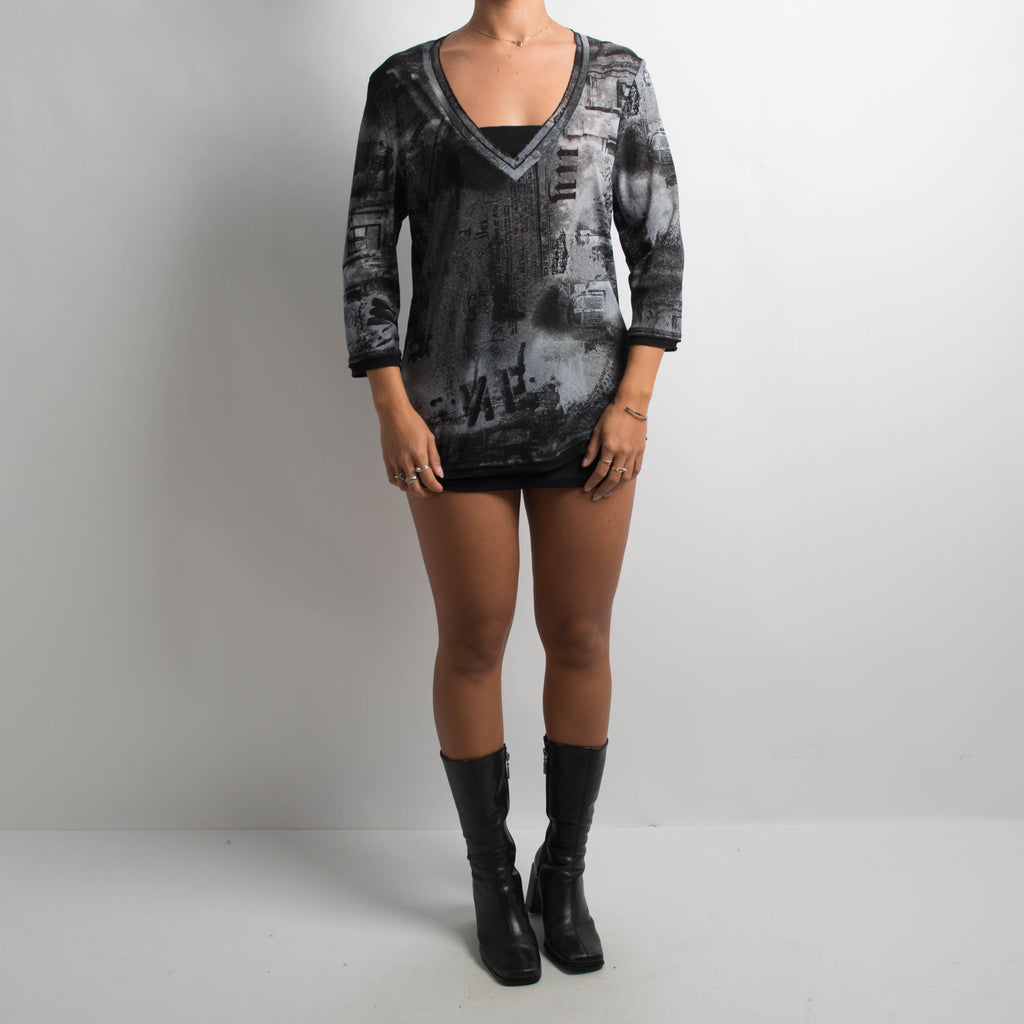 GREY MESH PATTERN TOP