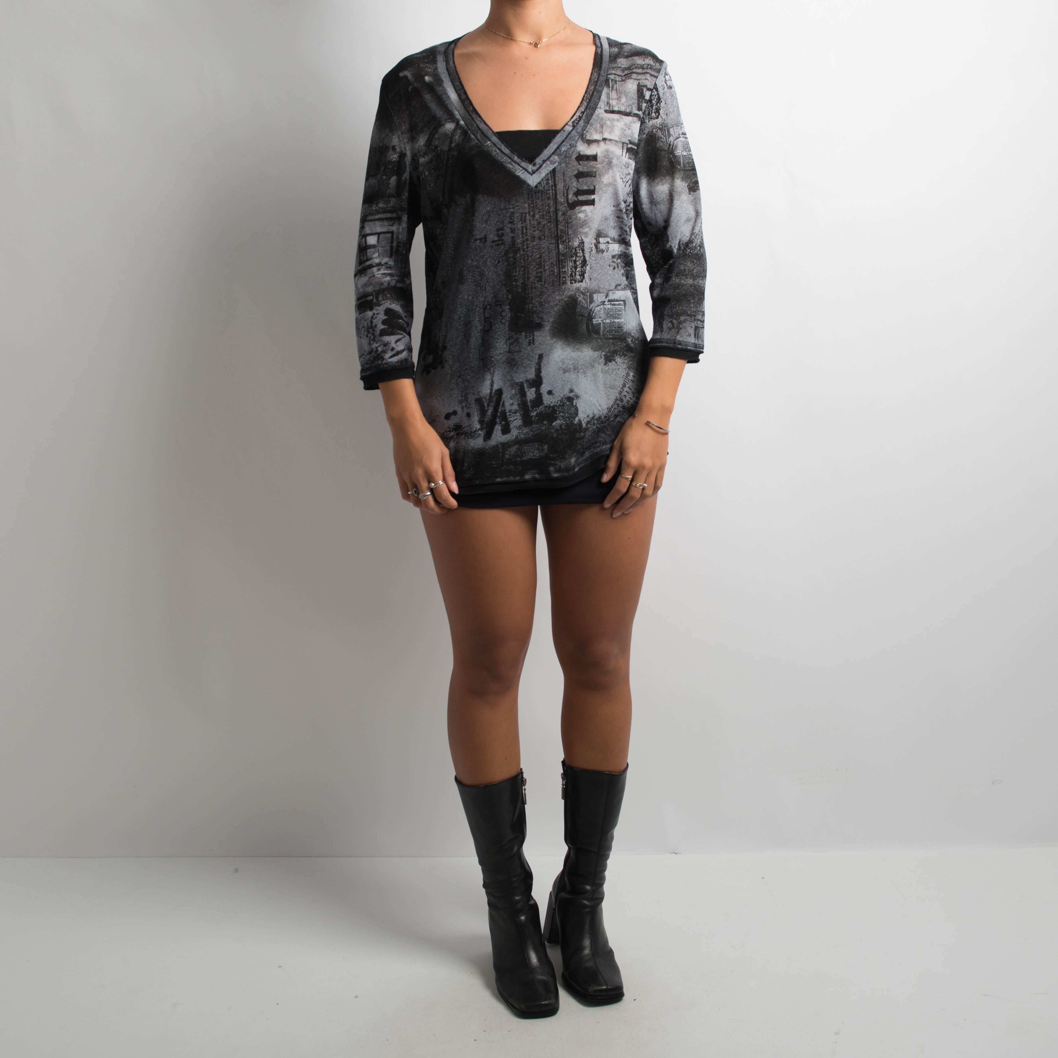 GREY MESH PATTERN TOP