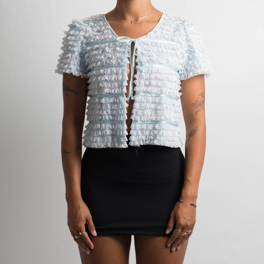 BLUE TEXTURED TIE FRONT TOP