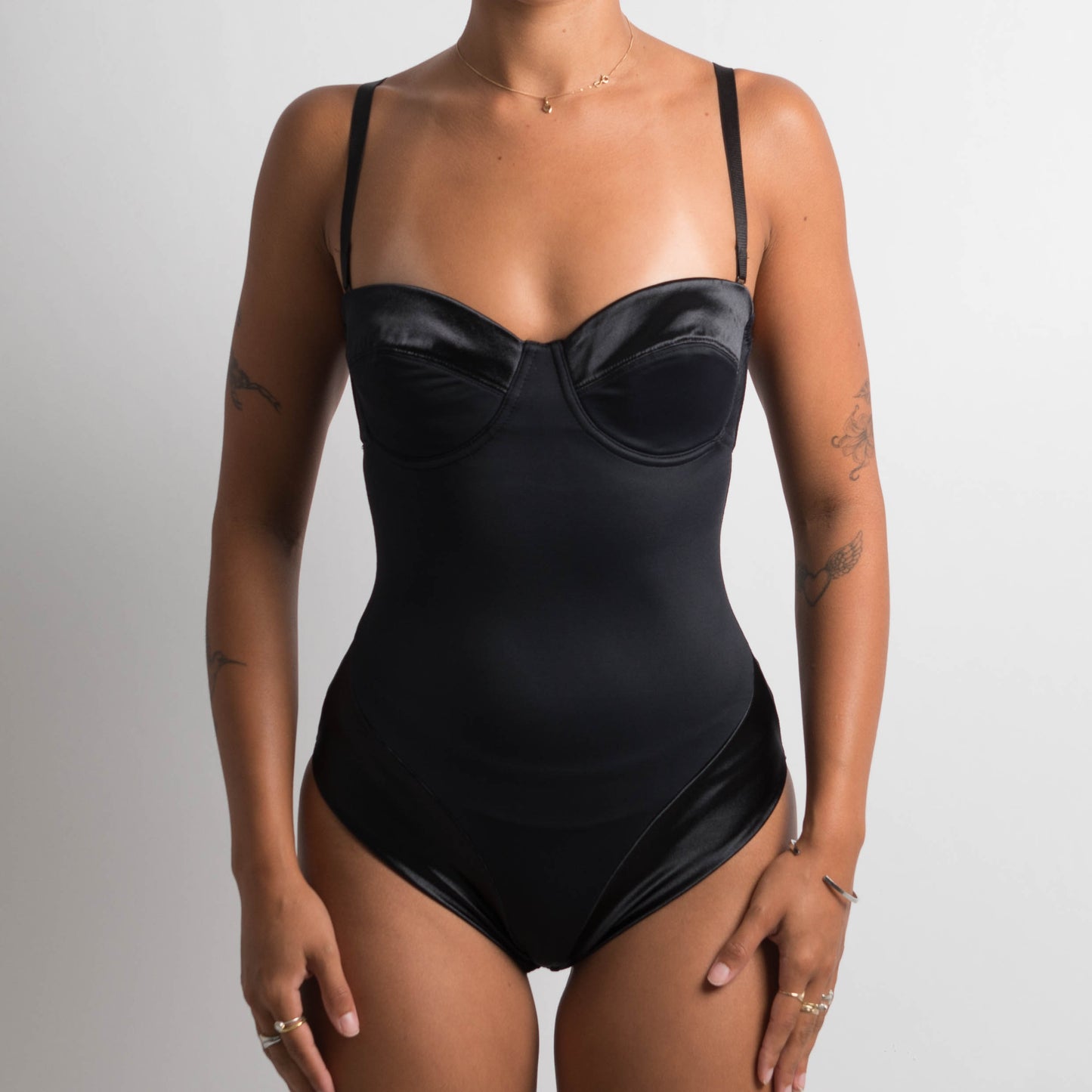 BLACK SATIN BODYSUIT