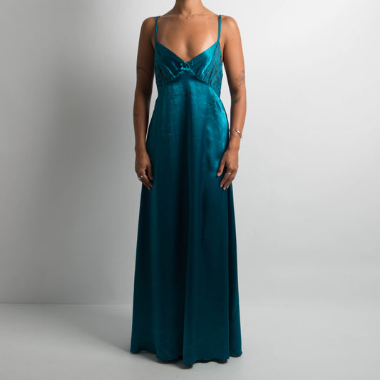 TEAL SATIN MAXI DRESS