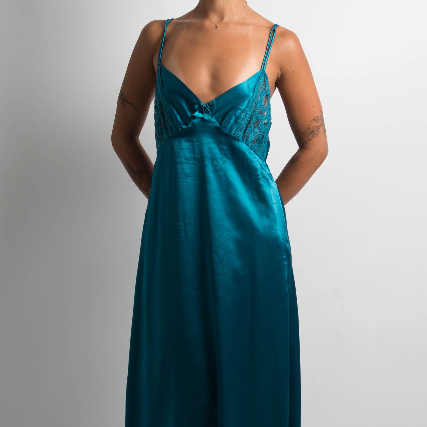 TEAL SATIN MAXI DRESS