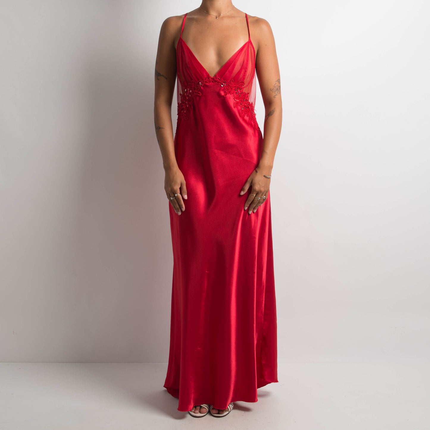 RED SATIN MAXI DRESS