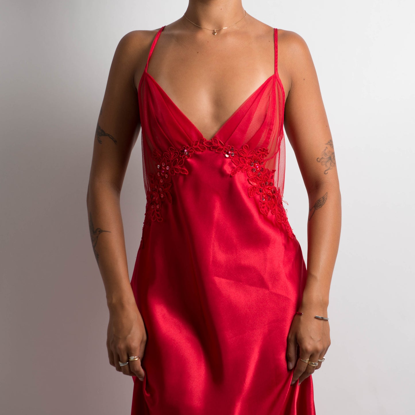 RED SATIN MAXI DRESS