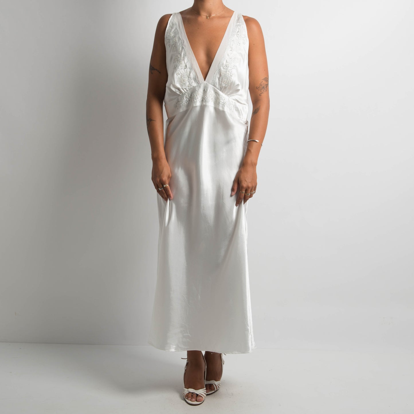 WHITE SATIN MAXI DRESS