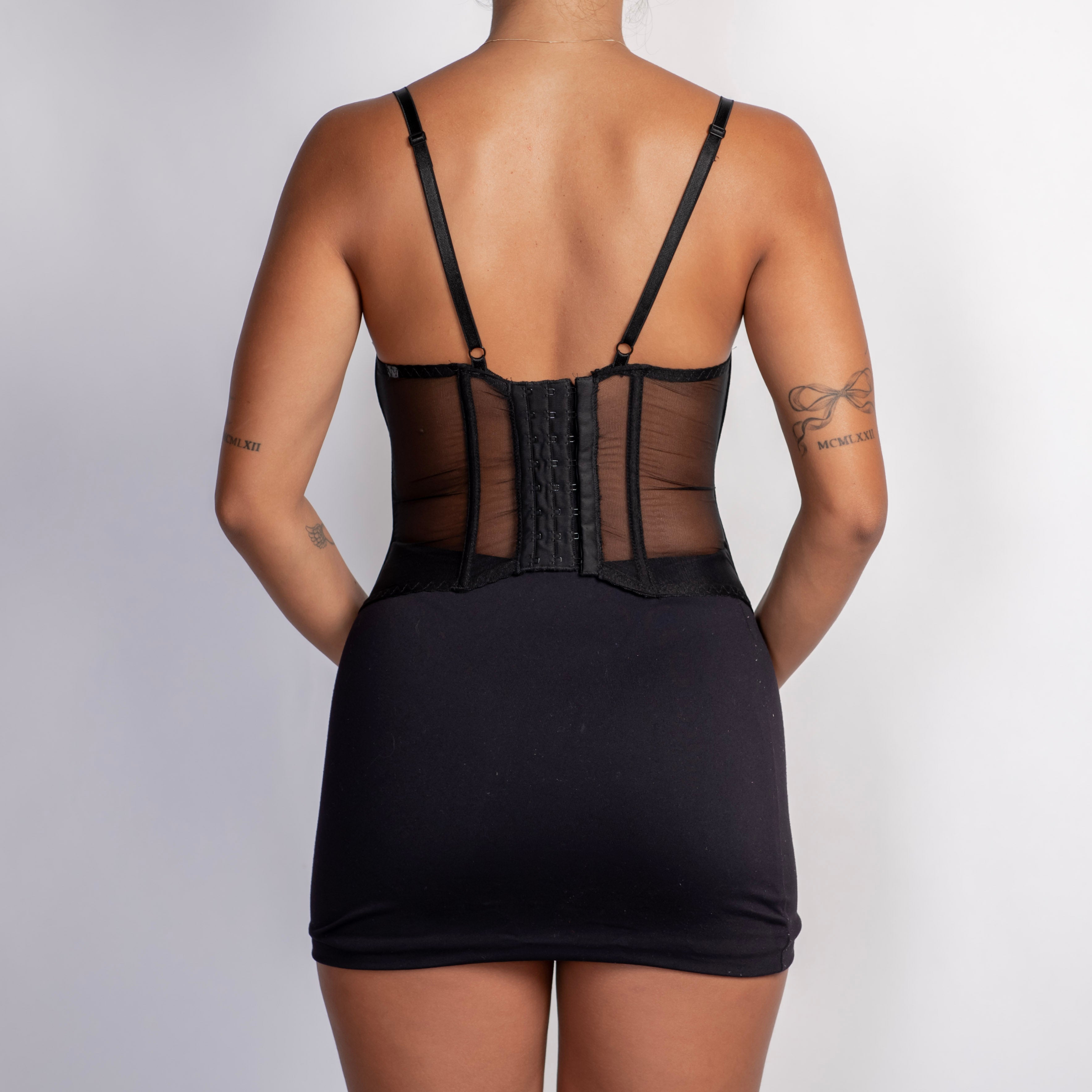 BLACK MESH FLORAL BUSTIER