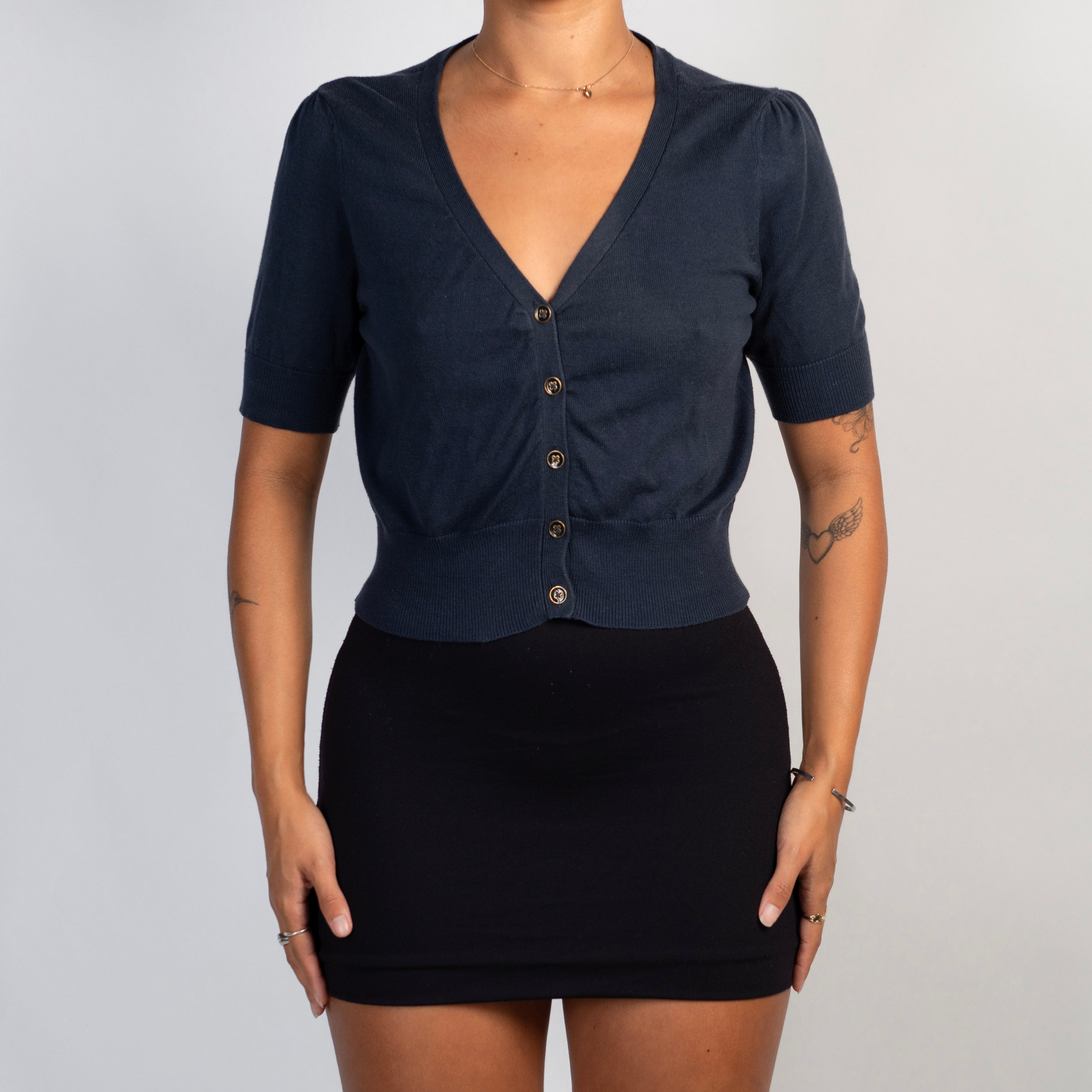 NAVY SHORT SLEEVE CARDIGAN