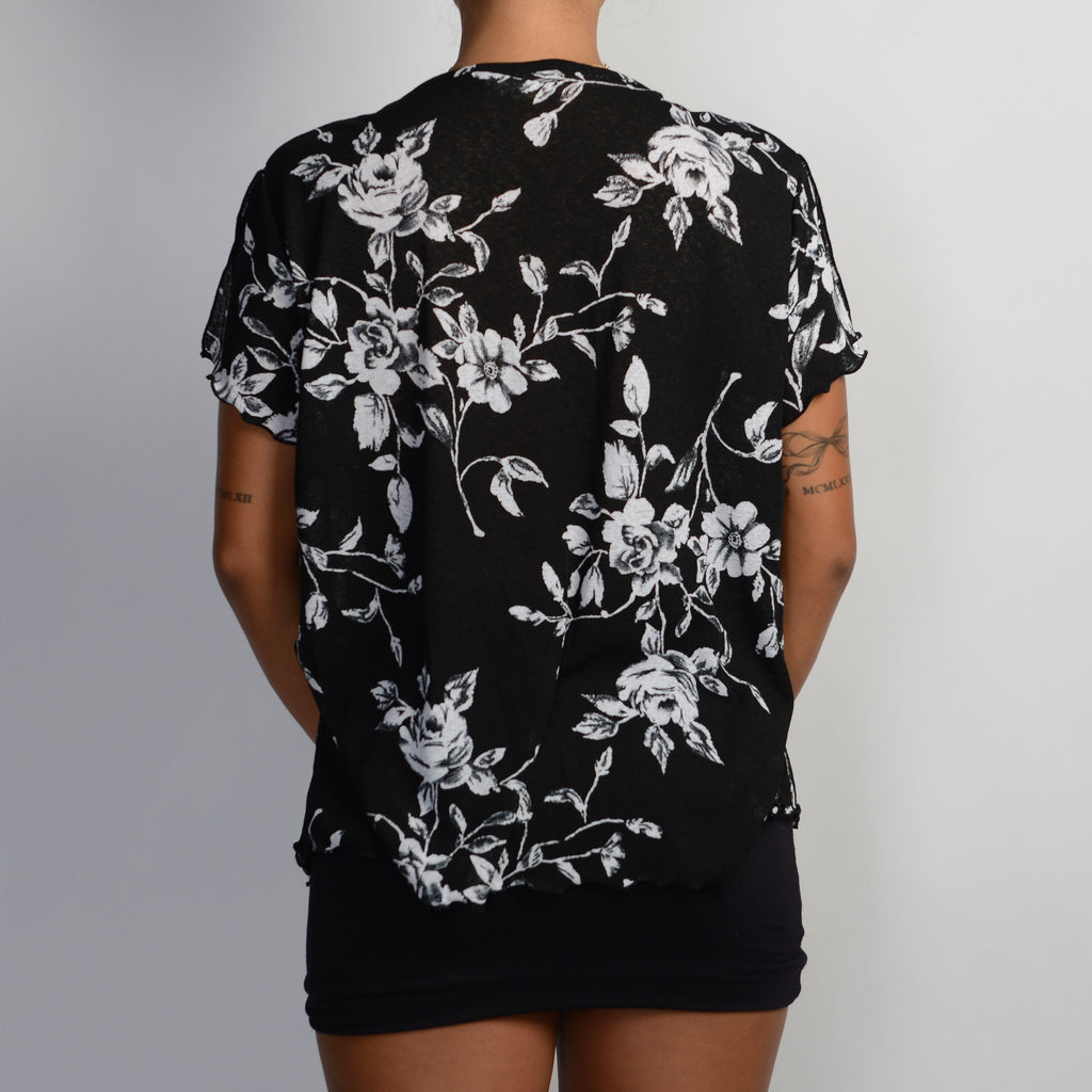 B&W FLORAL MESH TOP