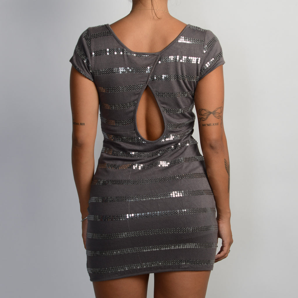 GREY SEQUIN STRIPE DRESS