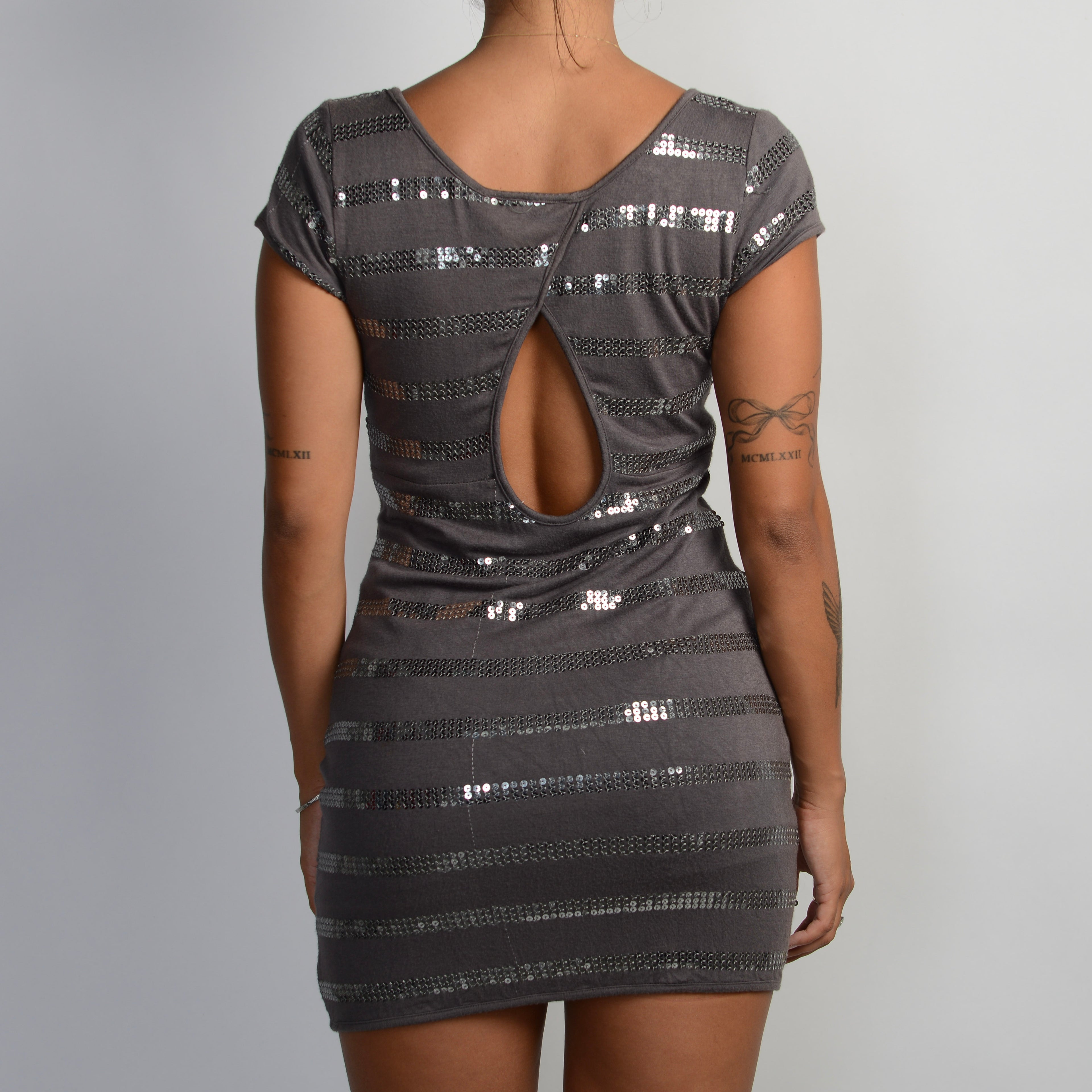 GREY SEQUIN STRIPE DRESS