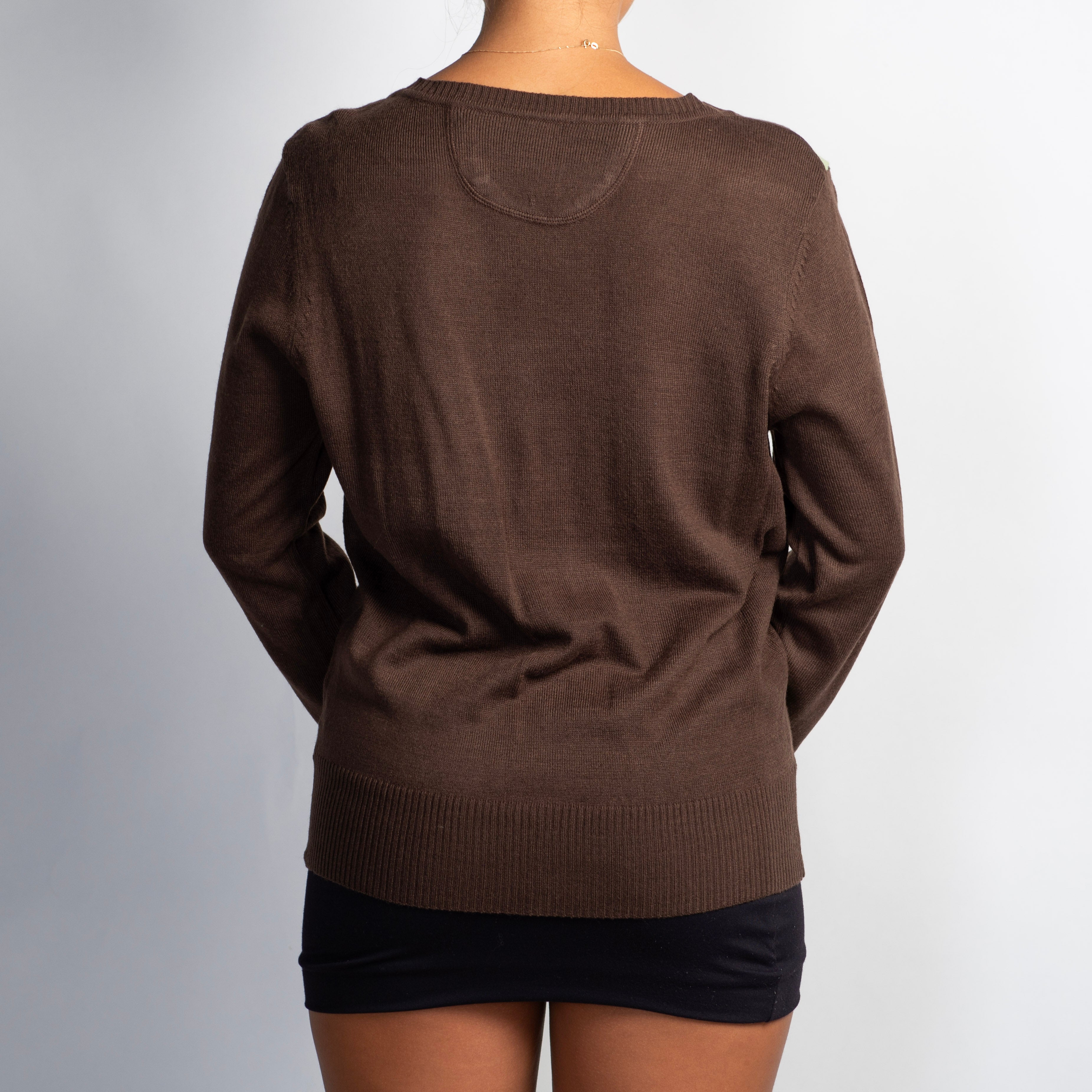 BROWN ARGYLE KNIT TOP